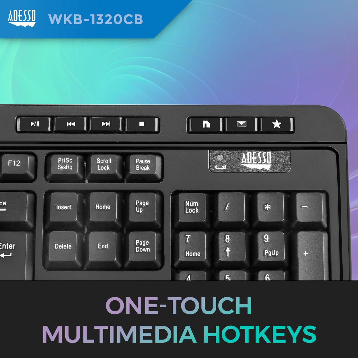 Adesso WKB-1320CB Wireless Desktop Keyboard and Mouse Combo, 2.4 GHz