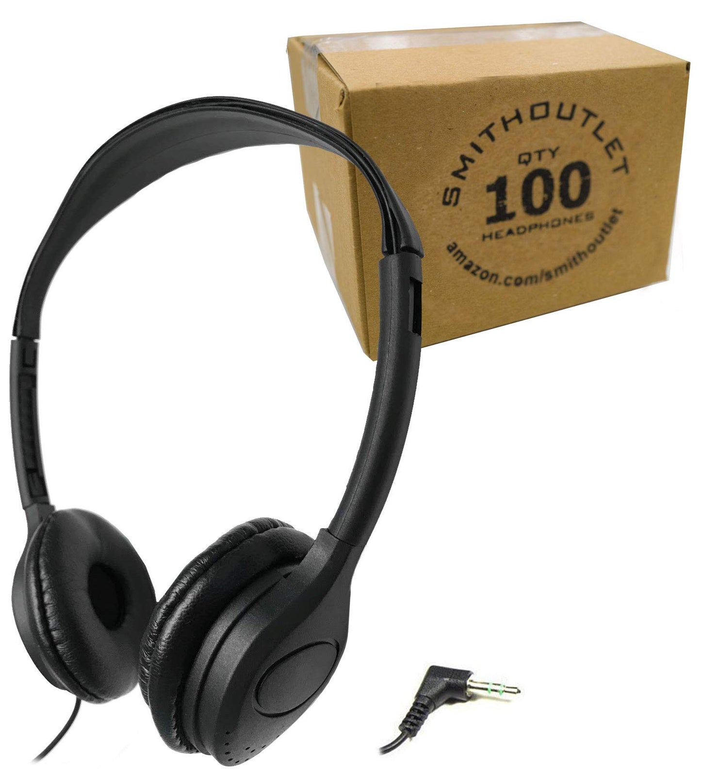SmithOutlet Headphones Bulk 100-Pack | for Classroom School Students K-12 | On-Ear Wired | Compatible with Chromebook, Computer, Laptop | Black Color…