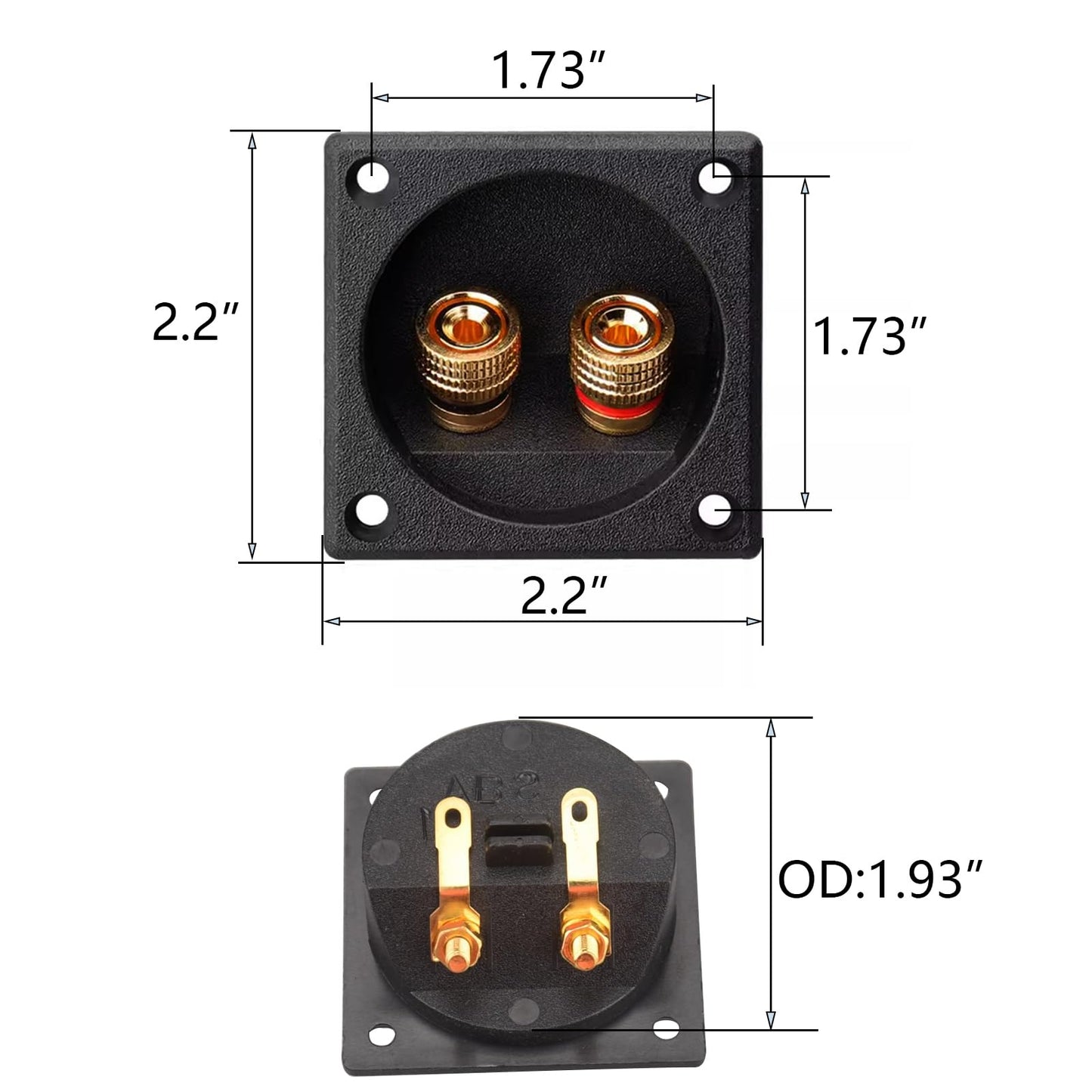 2PCS 2.2 Inch Square 2-Way Speaker Box Terminal Cup with Banana Plugs and Screw Type Binding Post Subwoofer Box Speaker Terminal Plates
