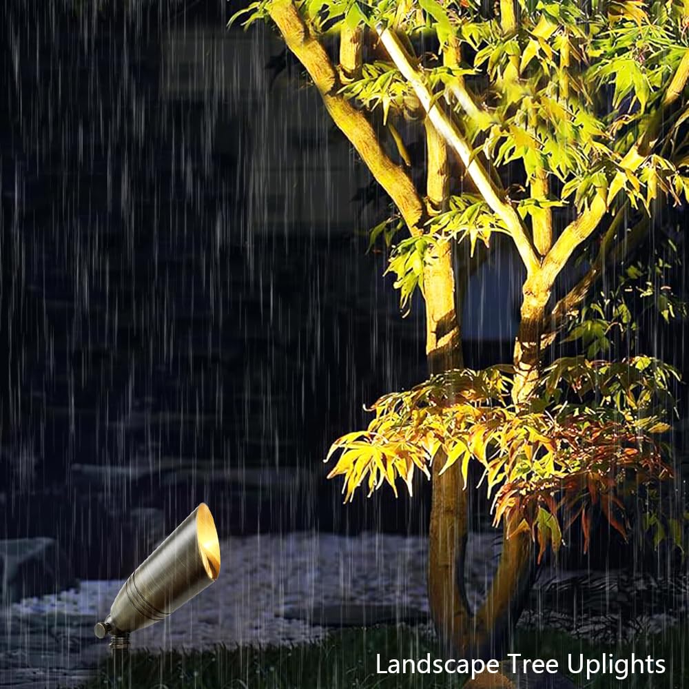 Leelands Antique Brass Landscape Spotlights Low Voltage 12V AC/DC,Landscape Lighting Outdoor Tree Uplights Accent Lights 5 Watts MR16 LED Bulb Warm