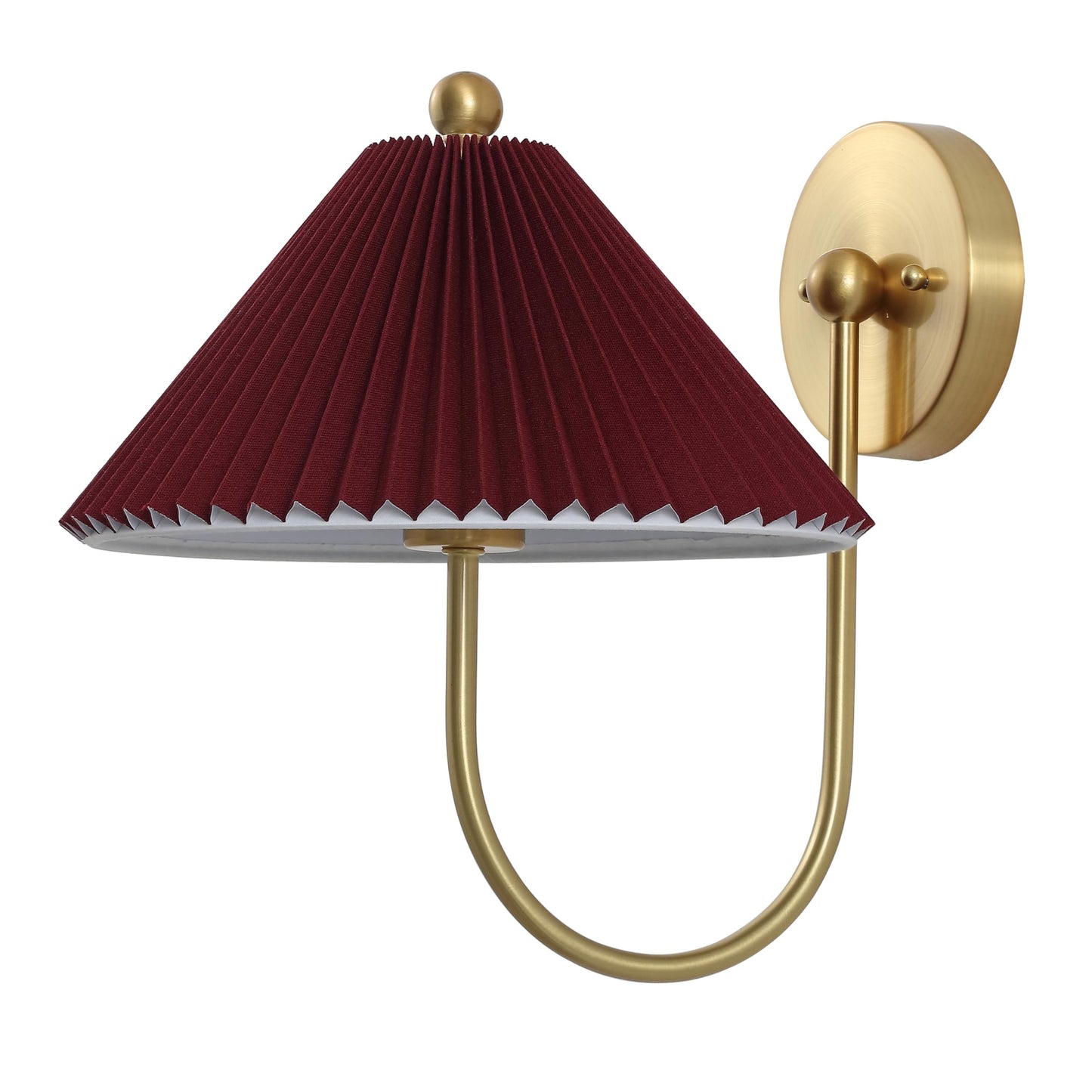 SAFAVIEH Lighting Collection Chrissy Burgundy/Brass Fabric/Metal Wall Sconce Set of 2 (LED Bulbs Included)