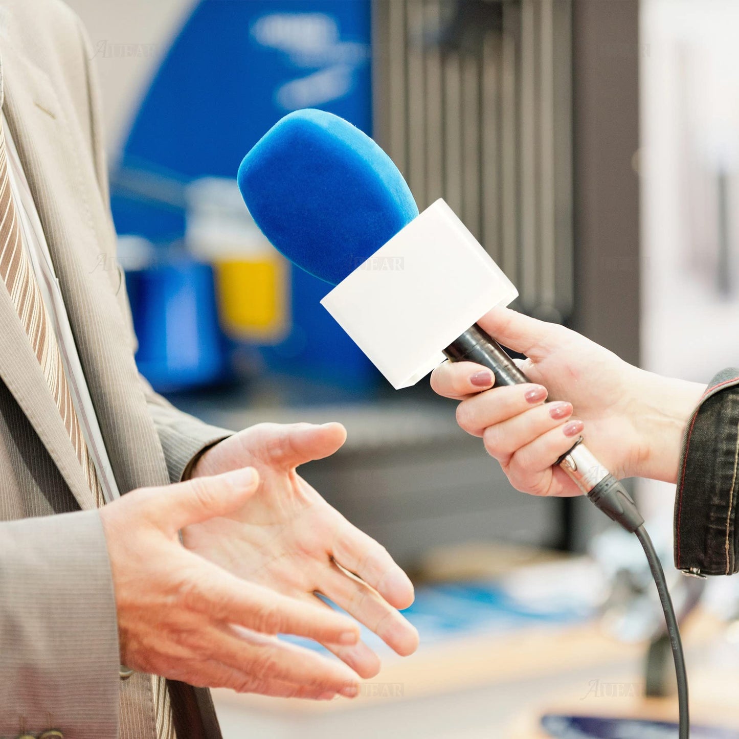AUEAR, Square Mic Flag Cube Shaped Microphone Logo DIY Custom for News Interview