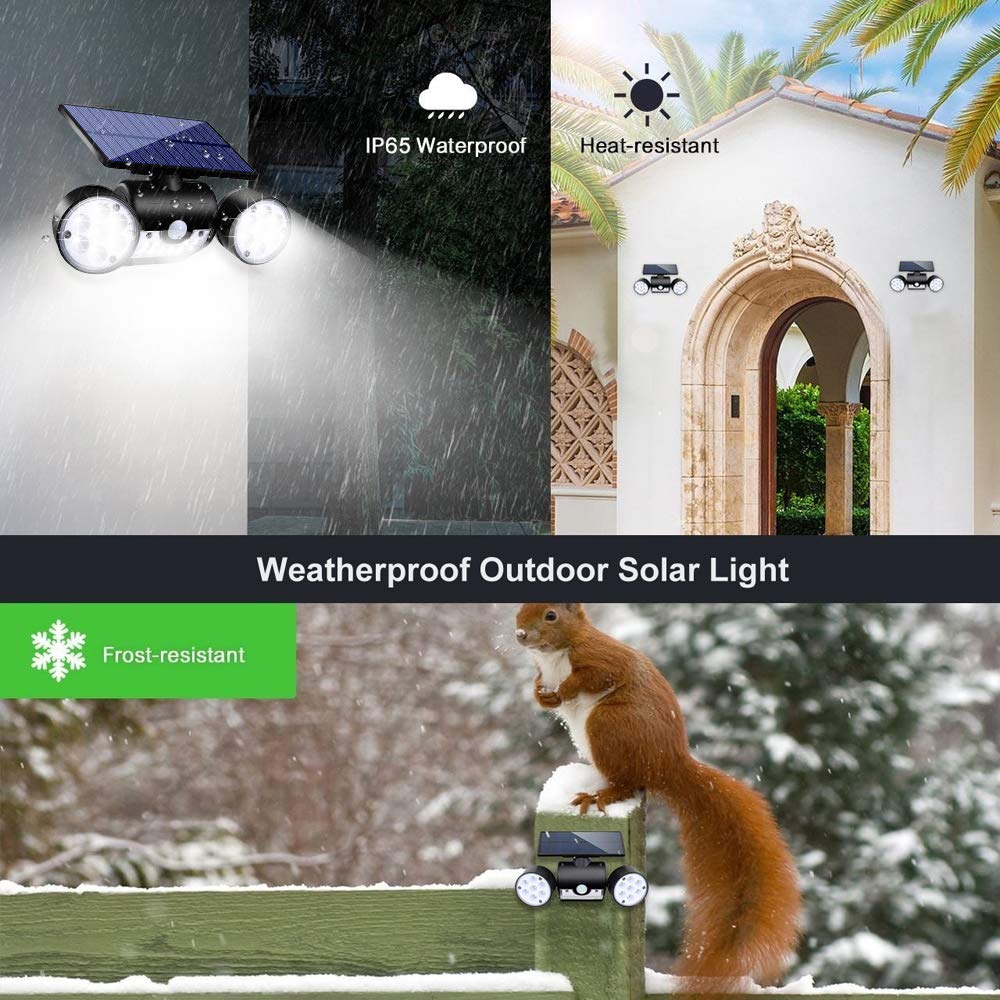 Ollivage Outdoor Solar Lights, 30 LED Solar Security Lights with Motion Sensor Dual Head Spotlights IP65 Waterproof 360° Adjustable LED Solar Motion