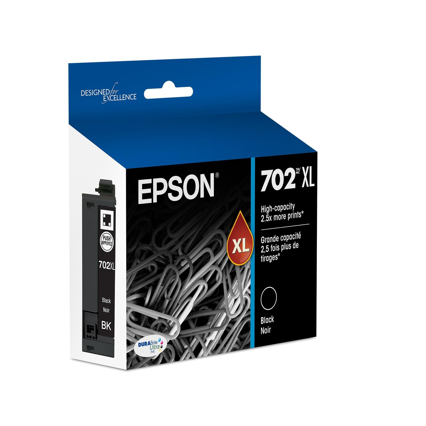 EPSON 702 DURABrite Ultra Ink High Capacity Black Cartridge (T702XL120-S) Works with WorkForce Pro WF-3720, 3730, 3733
