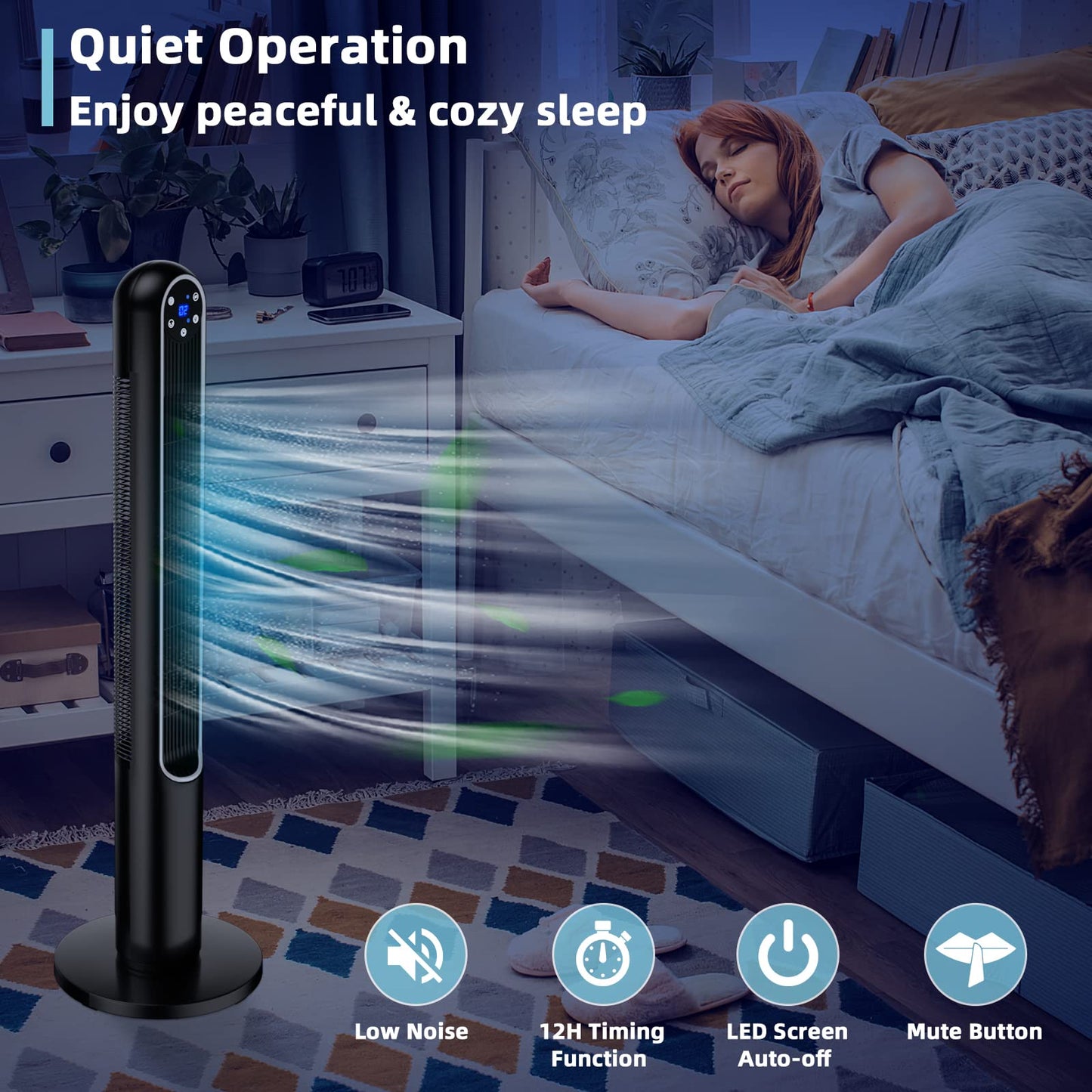 Tangkula 42-Inch Tower Fan with Remote Control, 80˚ Oscillating Standing Fan w/LED Display, 12H Timer & 3 Wind Modes, Portable & Quiet Floor Bladeless