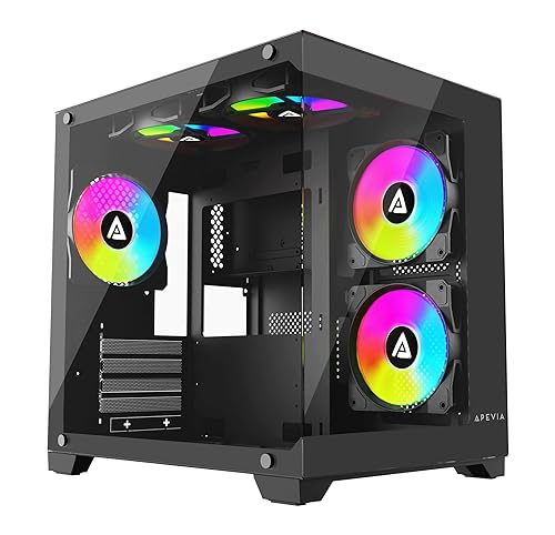 Apevia Prism-BK Prism Micro-ATX Gaming PC Cube Case w/ 5X 120mm ARGB Fans, 366 RGB Modes, Dual Tempered Glass Panels, 240mm Radiator Support, 1X