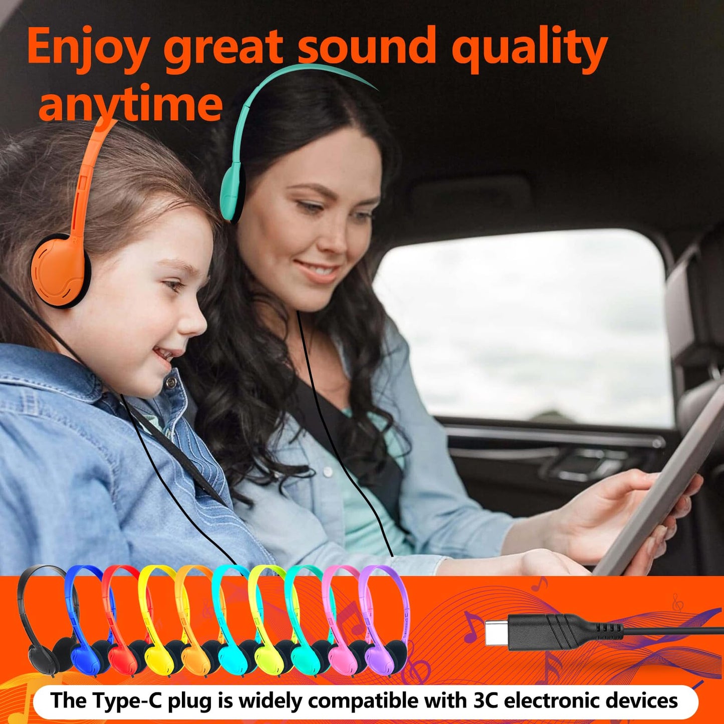 OSSZIT USB C Headphones Bulk 30 Pack for Classroom School Kids,USB Type C Headphones Class Set Compatible with Pad SmartphonesFor Boys Girls Students