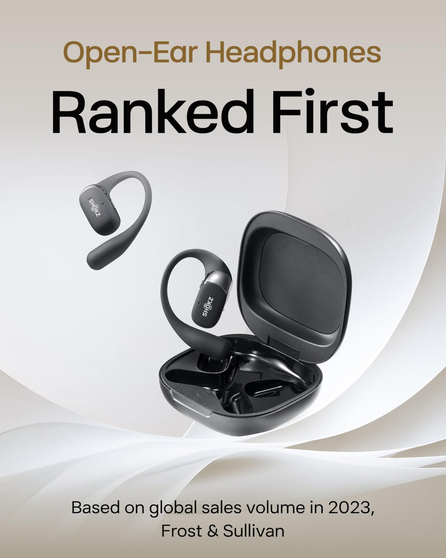 SHOKZ OpenFit 2 Open-Ear Headphones, True Wireless Bluetooth Earphones with Microphone, Black (Renewed)