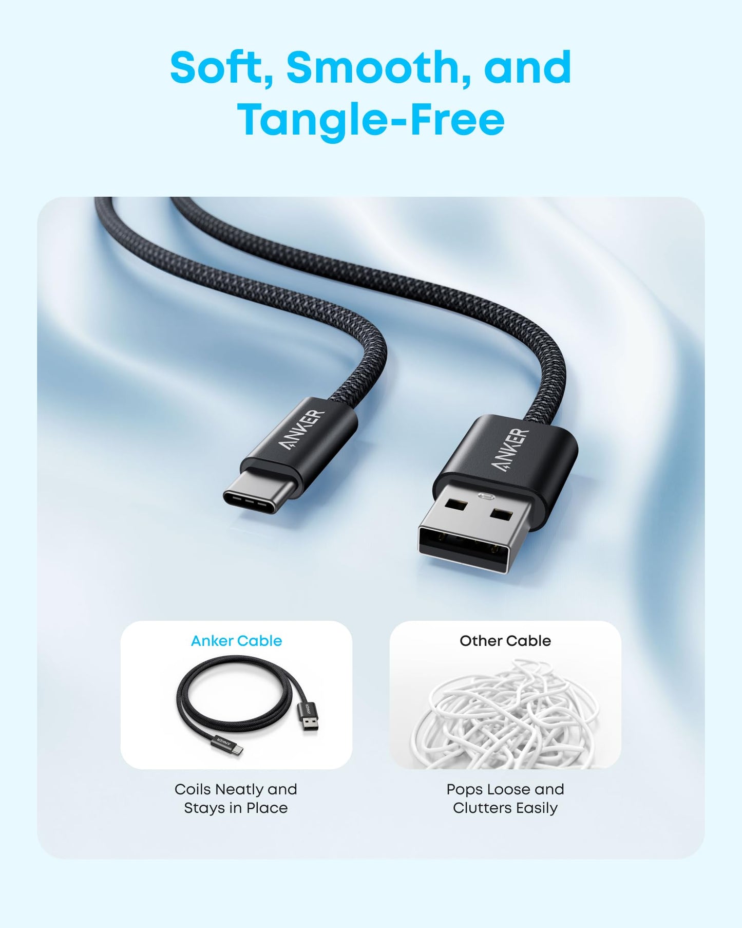 Anker Zolo USB to USB C Cable, Seamless CarPlay Connection Durable and Braided Type C Cable, Premium Look with Slim Connector, for iPhone 17/16