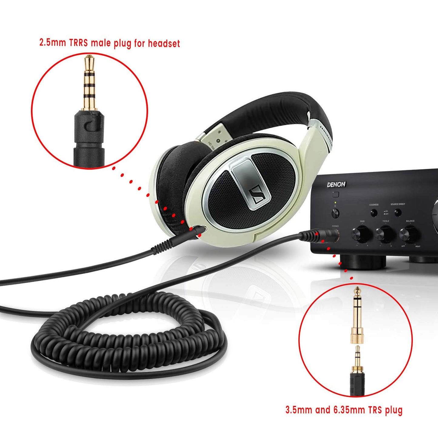 weishan HD598 Cable Coiled Aux Cord Replacement for Sennheiser HD598 Cs HD599 HD569 HD579 HD558 HD518 Headphone Audio Cable with 6.35mm Adapter 4…