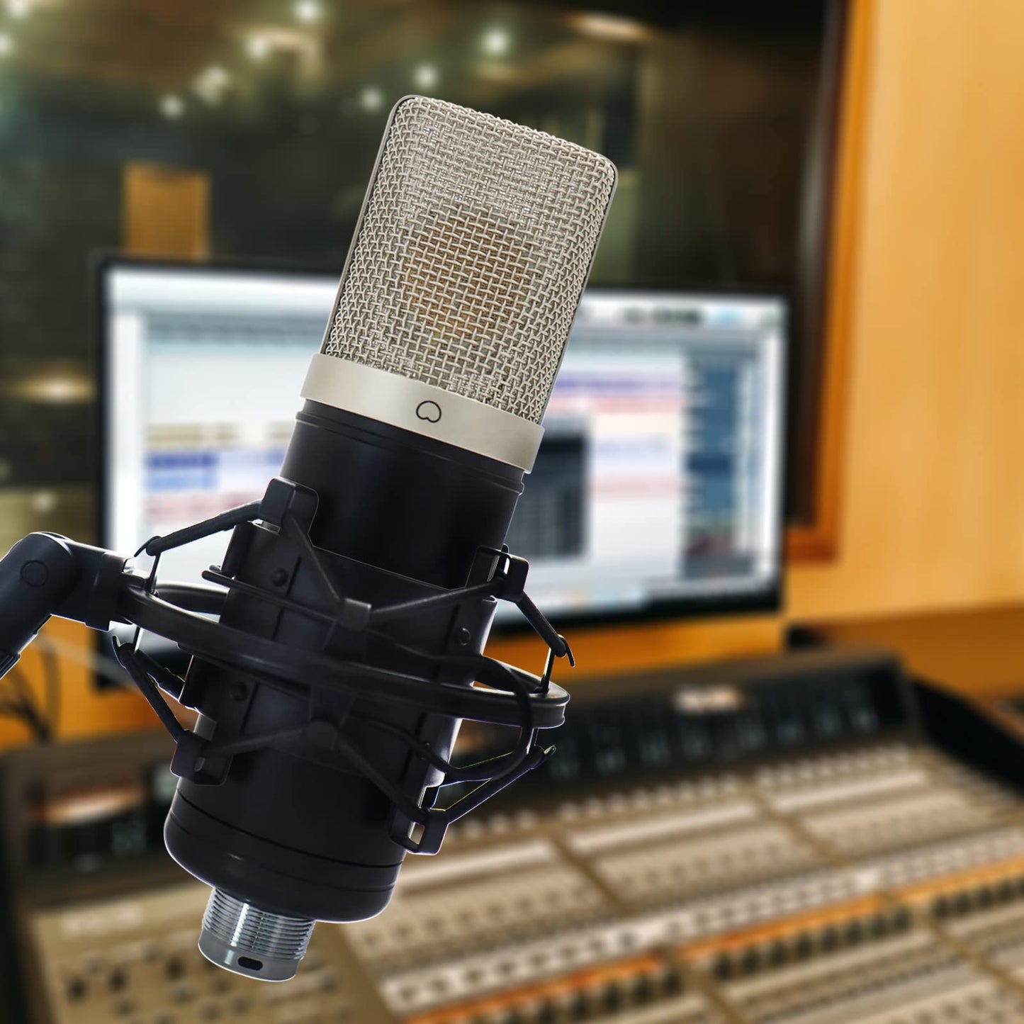 SUUNTOK Shock Mount Microphone Holder Anti-Vibration Suspension Shock Mount Holder Clip for 47mm-53mm Diameter Condenser Mic Like AT2020, AKG P120
