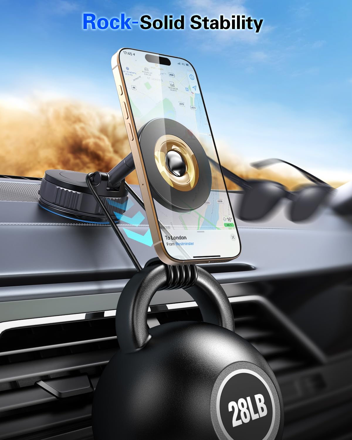 Dashboard Suction Cup Phone Mount for Magsafe: Dual Rotatable 360°Adjustable Nano Gel Vacuum Magnetic Phone Holder for Vehicle Screen Windshield Dash