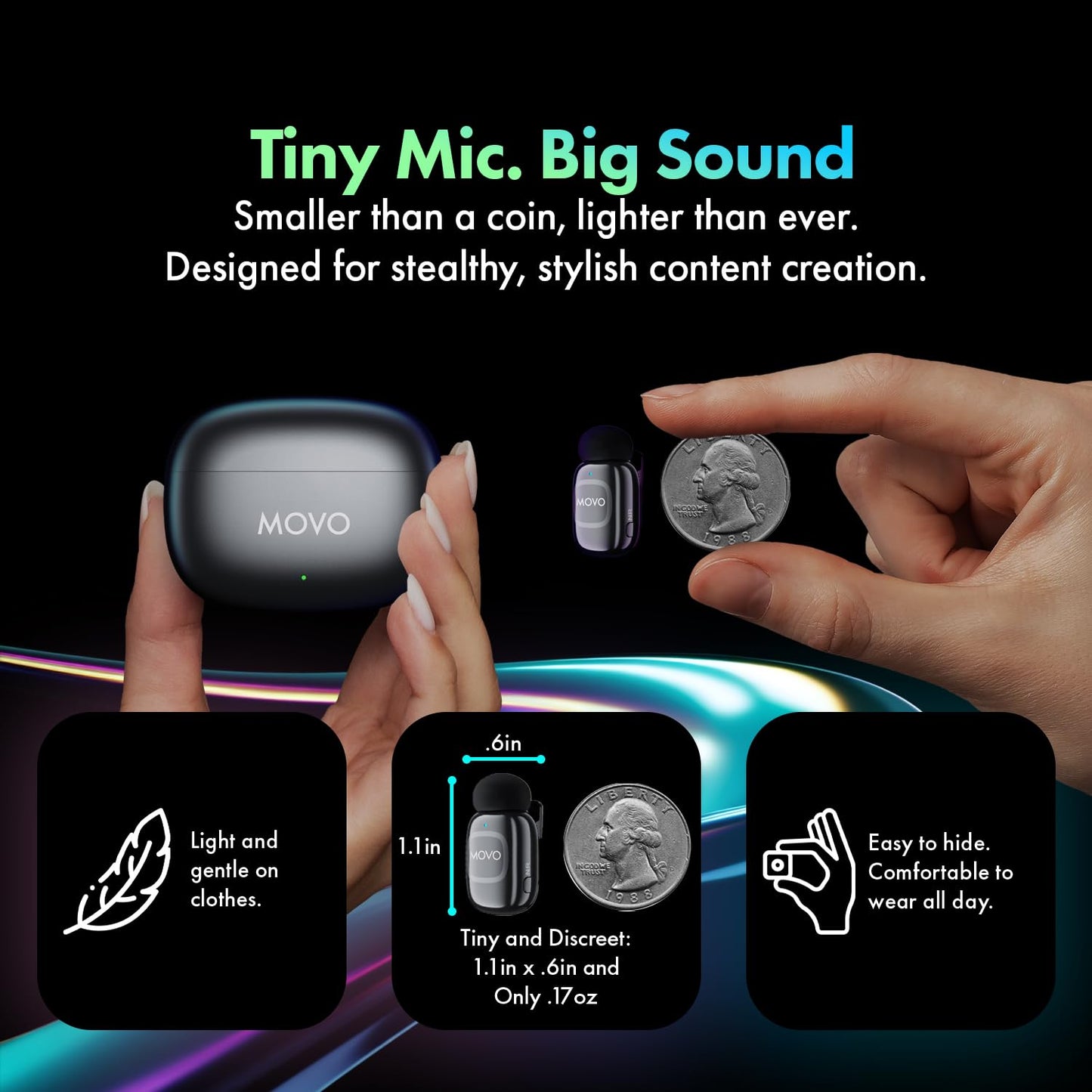 Movo NanoMic Dual USB-C Wireless Microphone for iPhone 15/16/17 and Up, Android, iPad Pro & Laptops - Wireless Lavalier Mic for USB-C Smartphones &