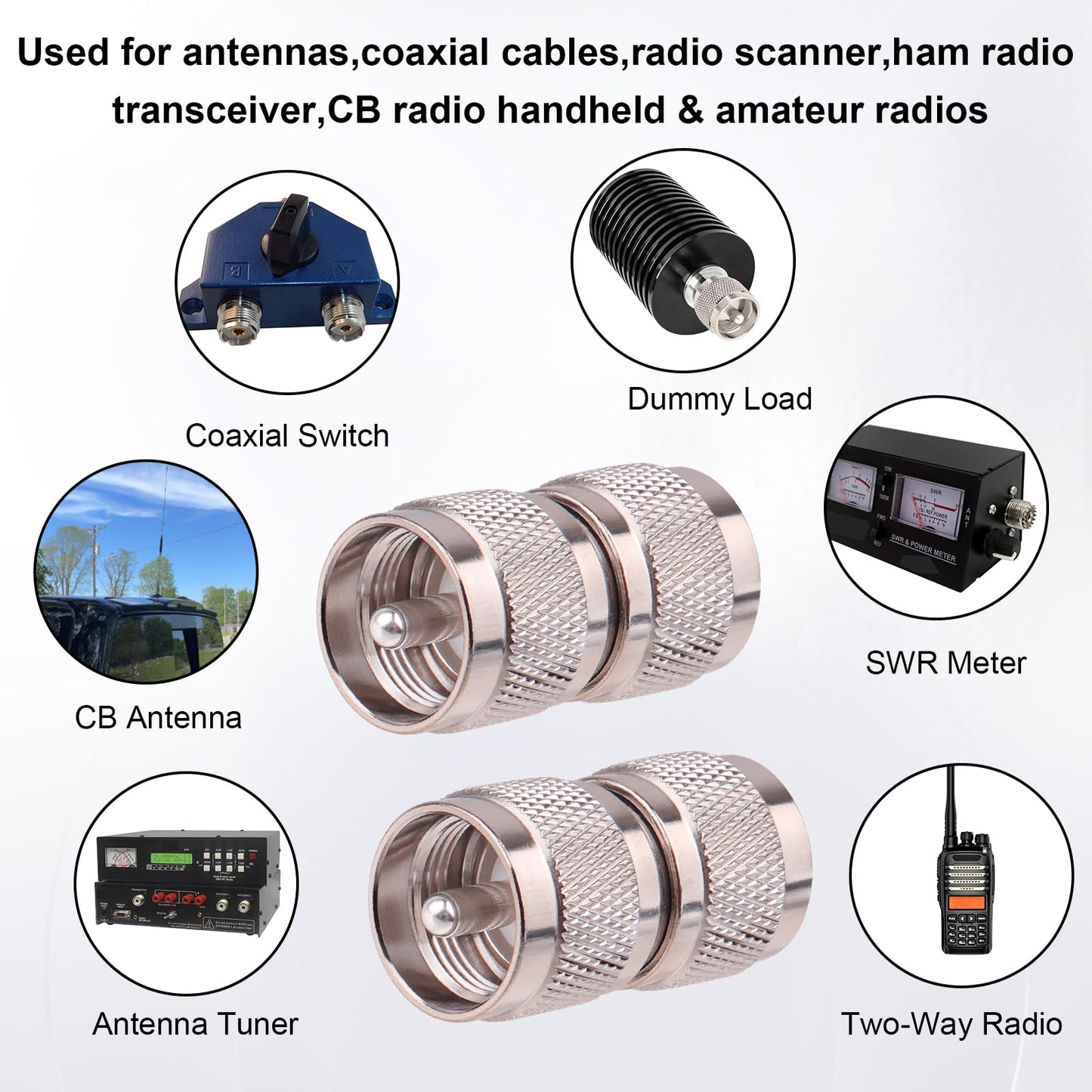 UHF PL-259 Coaxial Adapter 2 PCS - UHF Male RF Connector for CB & Ham Radios, Antennas, and Communication Equipment
