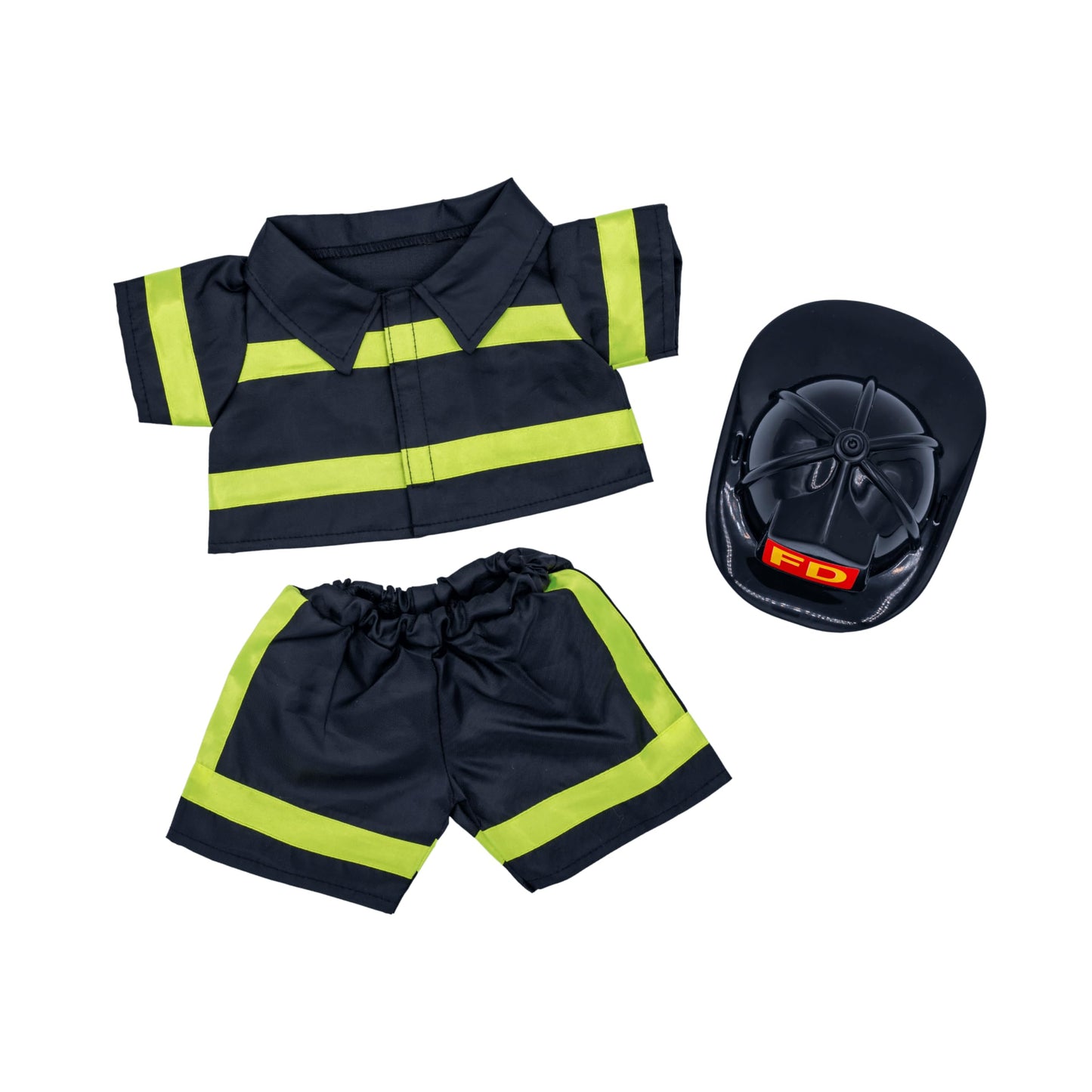 The Bear Factory Teddy Bear Fireman Outfit - Realistic Firefighter Costume with FD Logo Hat & Jacket, Perfect for 16" Plushies & Stuffed Animals!