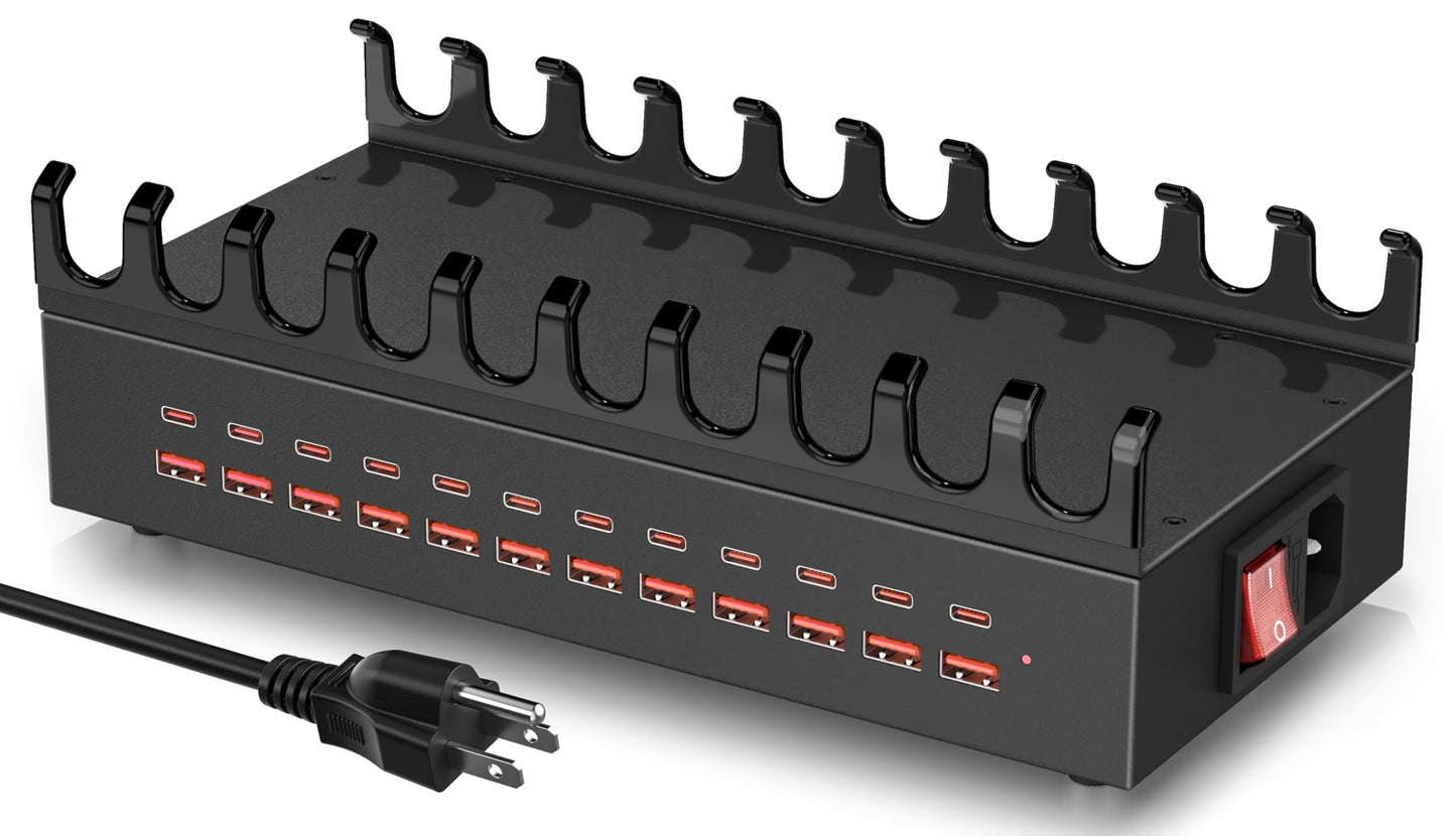 300W Charging Station for Multiple Devices, 24 Ports USB Fast Charging Station, Charger Station Organizer Compatible with Kindle, Phone, Tablet, iPad