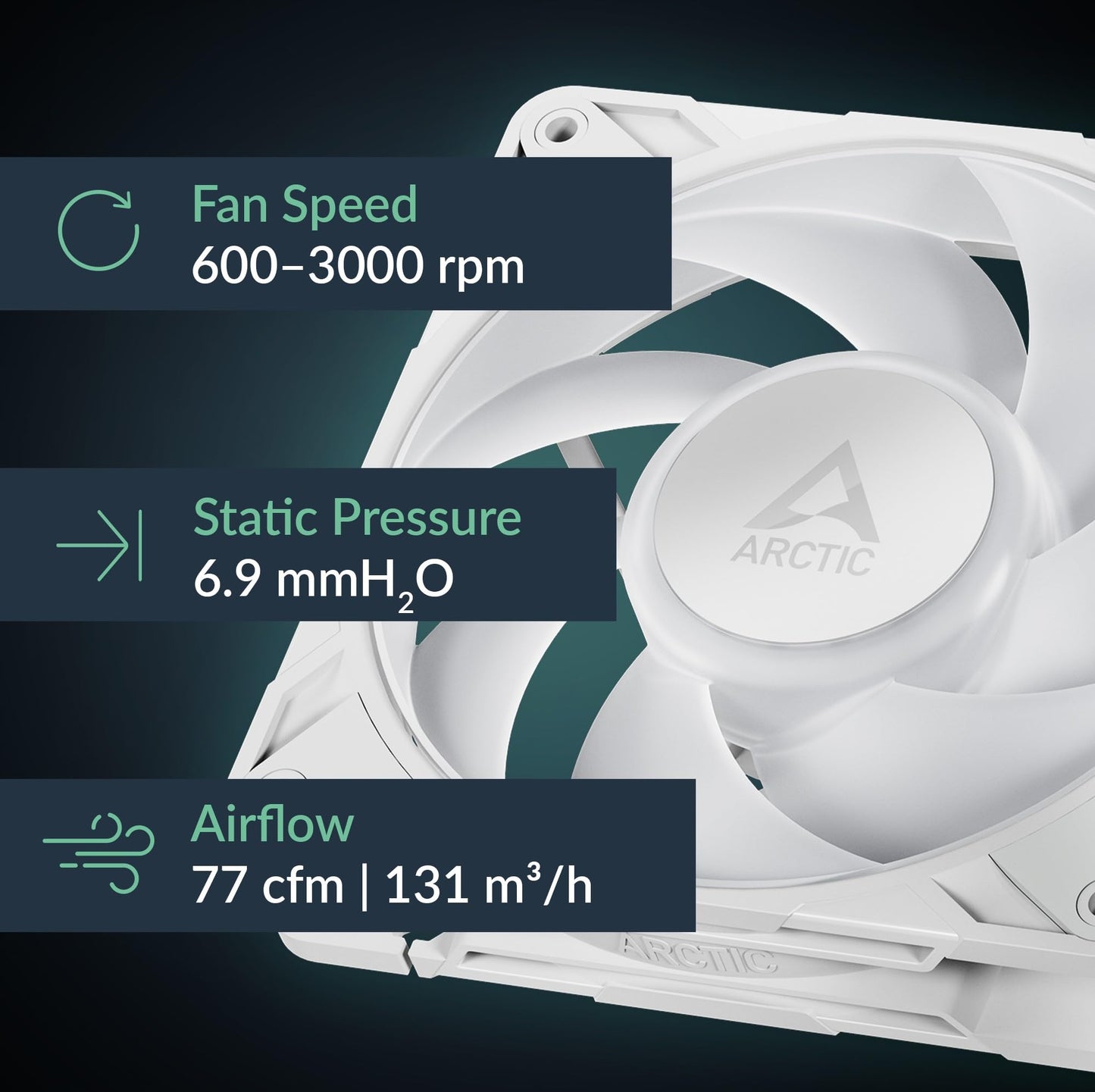 ARCTIC P12 Pro A-RGB (White) - 3 Pack - Powerful Premium Fan, 120 mm PWM Fan with Y-Cable Splitte, 600-3000 RPM, 0 RPM <5% PWM, 5V Digital RGB, Fluid