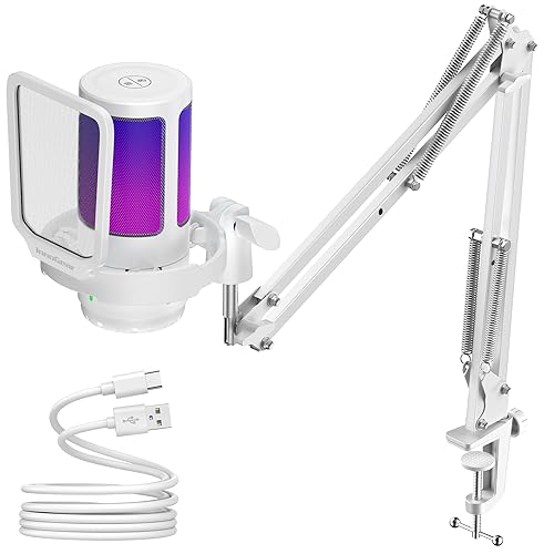 InnoGear Gaming USB Microphone, Noise Cancellation Condenser Mic with Mute, Gain, RGB Indicator, Boom Arm Stand for Streaming, Podcast, Twitch
