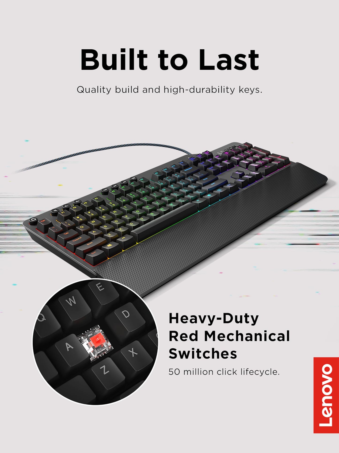 Lenovo GY40T26478 Legion K500 RGB Mechanical Gaming Keyboard, 3 ZONE Full-size Keyboard, 7 user Programmable Hot Keys; 16.8 Million Colors, 50