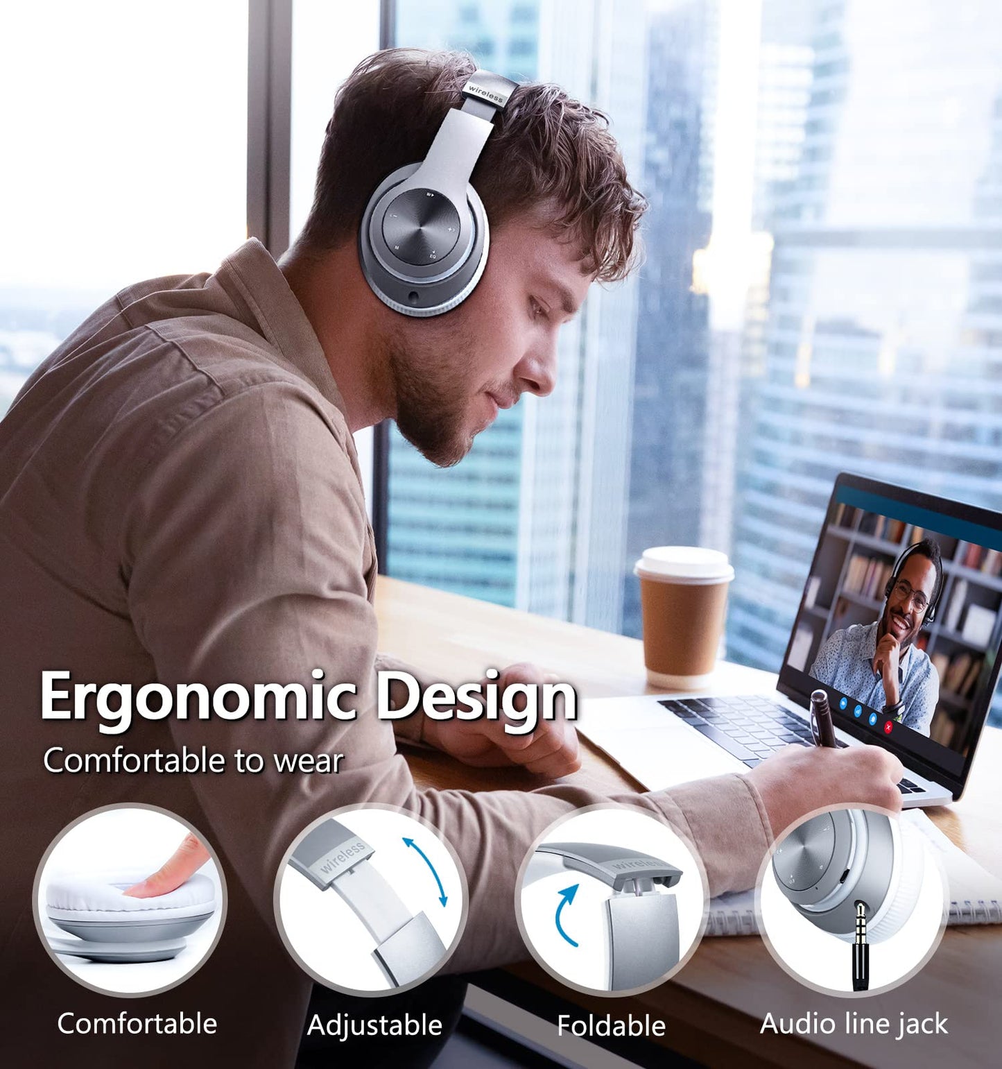 Headphones Wireless Bluetooth,60 Hours Playtime Foldable Lightweight Bluetooth Headphones Wireless Over Ear Wired Hi-Fi Stereo with 6 EQ Modes, Deep…