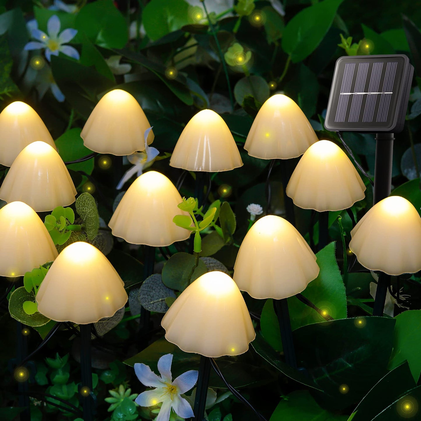 Pellimo Solar Garden Lights, 12 LED 14.5ft Mini Mushroom Solar Lights Outdoor Waterproof, 2 Modes Lighted Mushroom Shaped Pathway Light for Patio Yard
