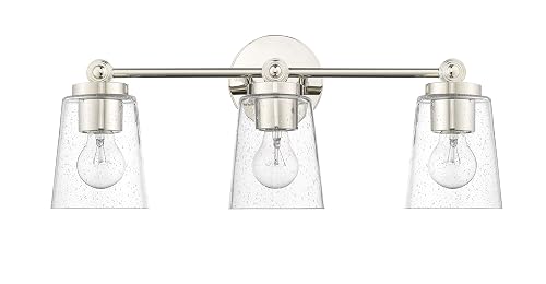ML Lighting | Lauryn Collection | 22003-PN | 3 Light Vanity in Polished Nickel Finish with Clear Seeded Glass Shade | Versatile Design That adds
