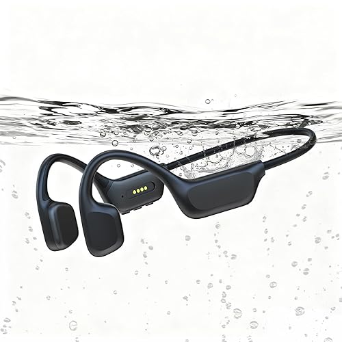 MARLALL Pearl Finish Swimming Headphones, IPX8 Waterproof Bone Conduction Headphones with Built-in MP3, Open Earphones Underwater Swim Earbuds…