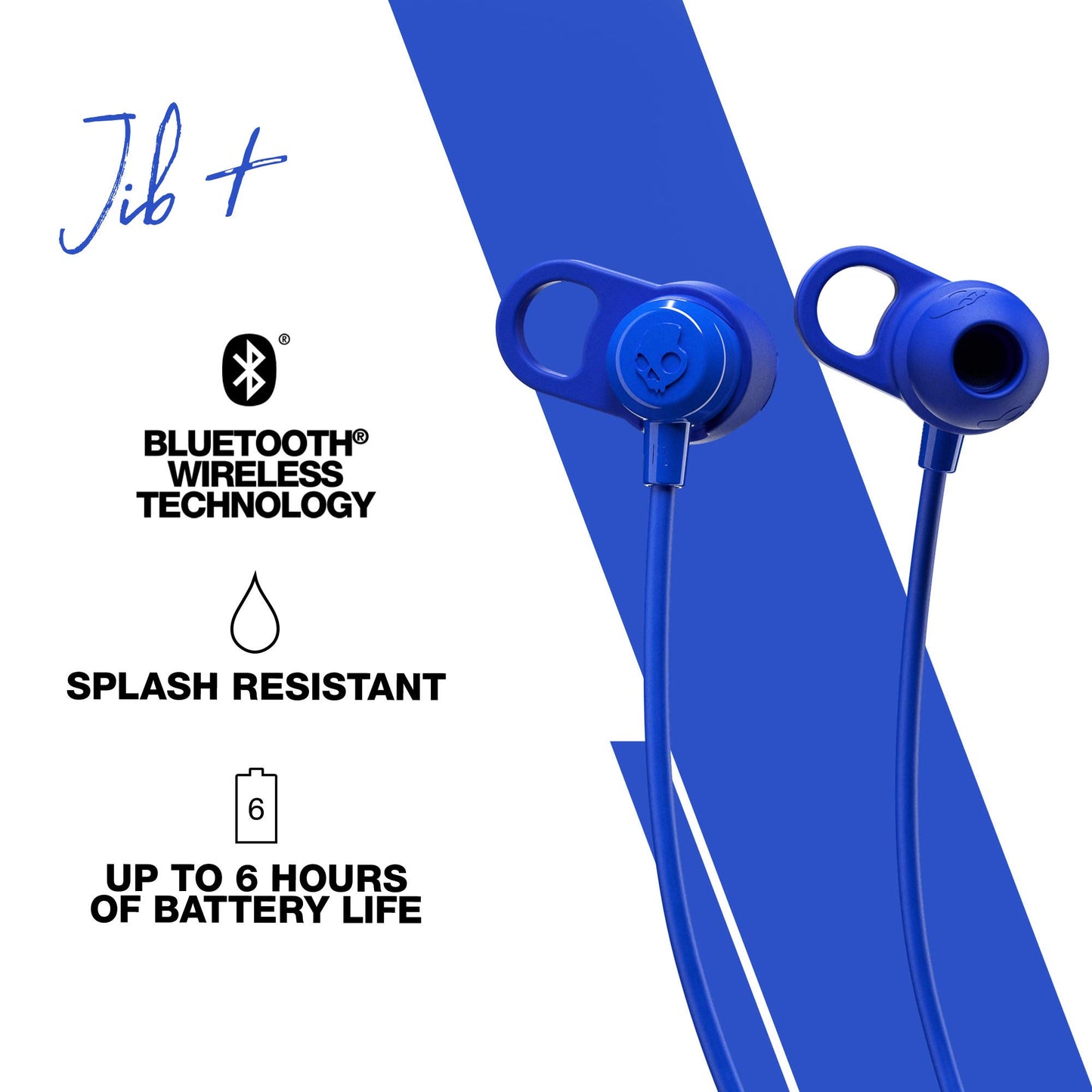 Skullcandy Jib+ in-Ear Wireless Earbuds, 6 Hr Battery, Microphone, Works with iPhone Android and Bluetooth Devices - Blue