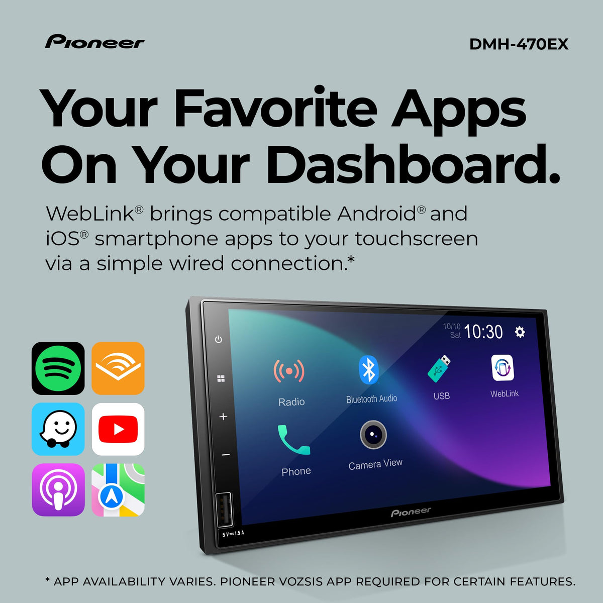 Pioneer DMH-470EX 7" Touchscreen Double Din Car Stereo