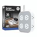 GE UltraPro 10-Outlet Surge Protector, 2100 Joules, 4ft Braided Extension Cord, Flat Plug, Power Strip with Wide-Spaced Outlets, Gray/White, 84860