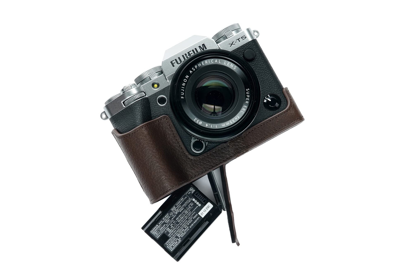X-T5 Camera Case, BolinUS Handmade Genuine Real Leather Half Camera Case Bag Cover for Fujifilm Fuji X-T5 XT5 Camera Bottom Opening Version + Hand