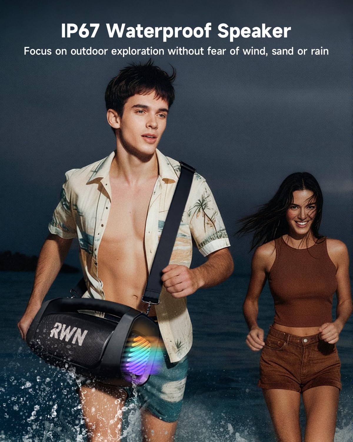 RWN Outdoor Bluetooth Speaker: 160W Loud Sound, IP67 Waterproof with 24H Playtime, Fast Charge, Bass, TWS, Portable Wireless Speakers with Light Show