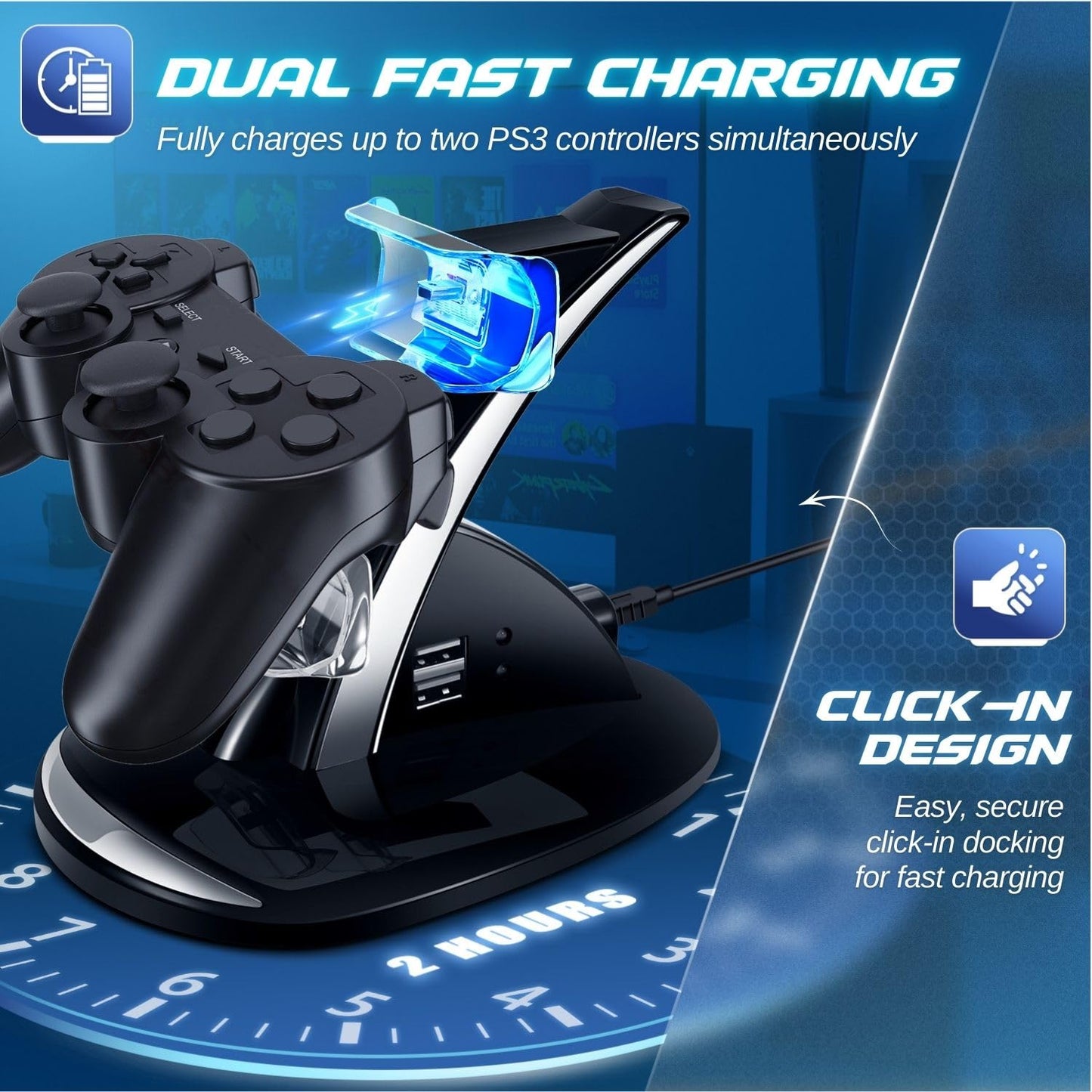 TNP Compatible with PS3 Controller Charger Stand for Sony Playstation 3 Controller compatible with Dualshock 3 Charging, 2 Tier Docking Station Stand