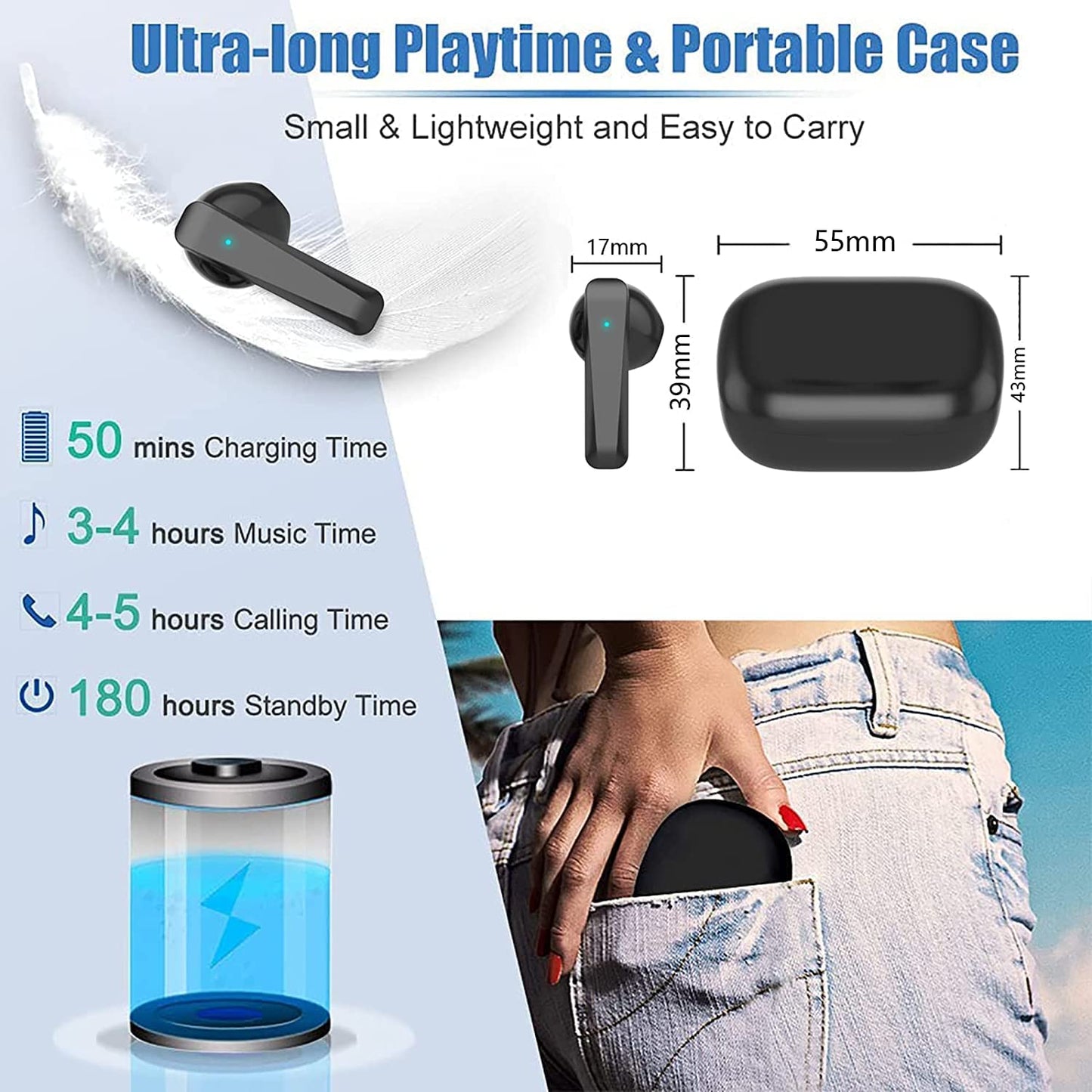 Wireless Earbuds,Air Buds Pod Bluetoth Earbud,Bluetooth 5.3 Ear Buds,Noise Cancelling,Air Bud Pro Stereo Headphones,in-Ear Ear Bud,IPX7 Waterproof