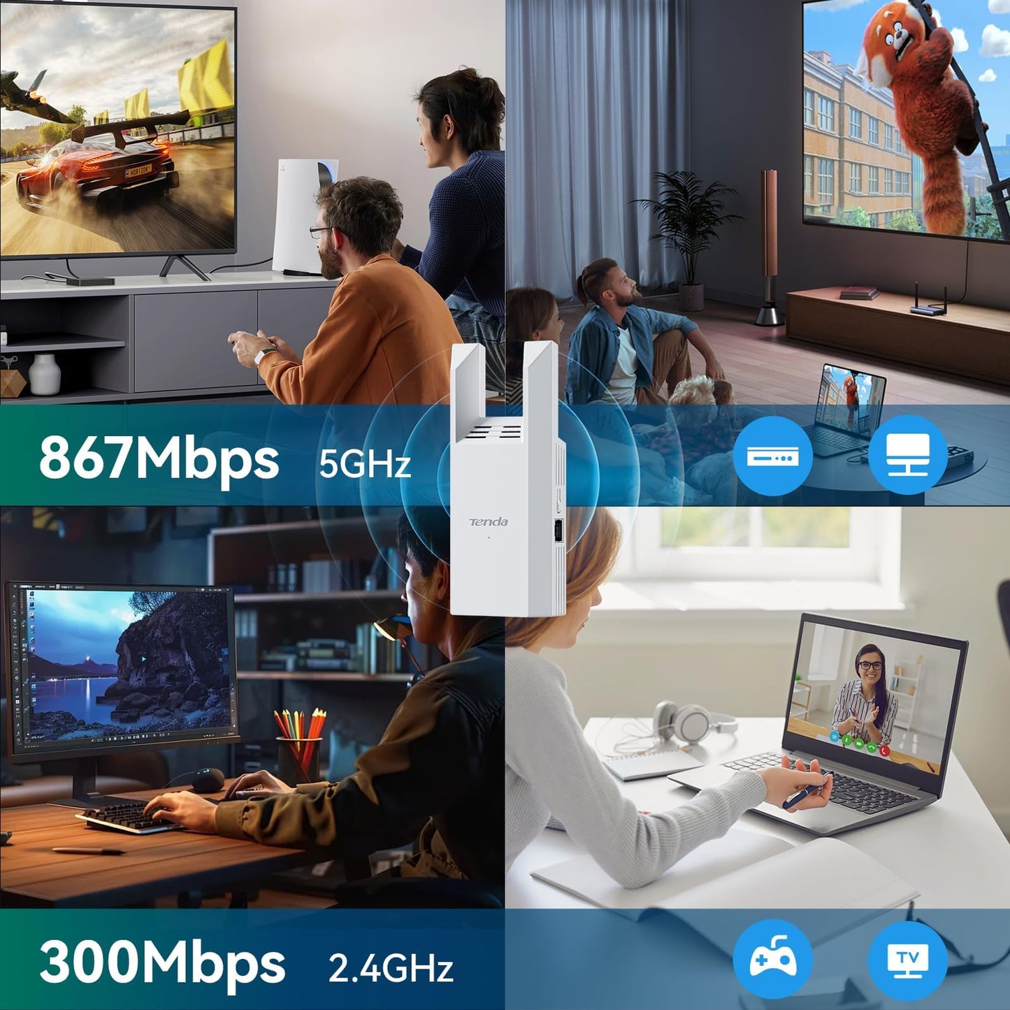 Tenda WiFi Range Extender AC1200 - WiFi Extender with Gigabit Ethernet Port, 1.2Gbps Home Signal Booster, Dual Band, Up to 1600 Sq & 32 Devices