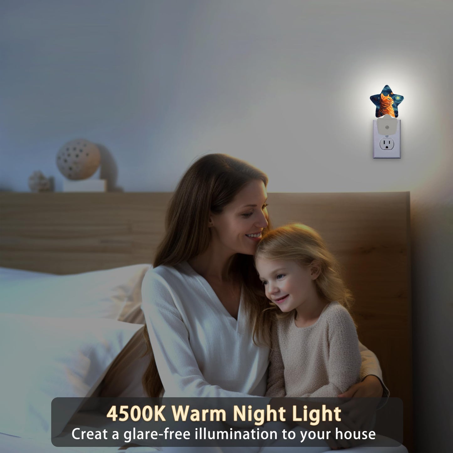 Losthll Starry Sky Cat Night Lights Plug in Wall Lamp Smart Dusk to Dawn Sensor for Home Decorative,Kids Room Bedroom Bathroom Kitchen Hallway Gifts
