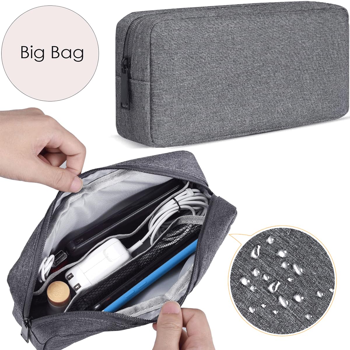 CAAORDKSO Electronics Organizer Travel Case, Travel Cable Organizer Pouch Electronic Accessories Carry Case Portable Waterproof Storage Bag for Hard