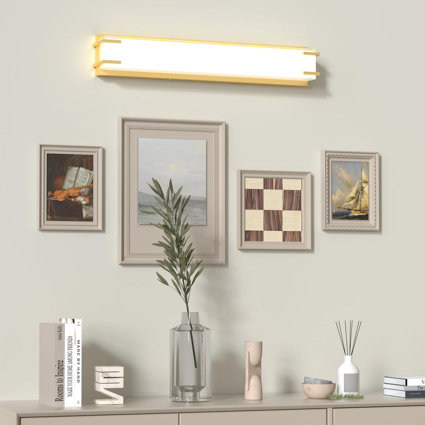 LIGHTINN LED Bathroom Light Fixtures Over Mirror 24.4” Vanity Light with Milky White Lampshade 4000K Daylight Gold Bath Bar (Gold)