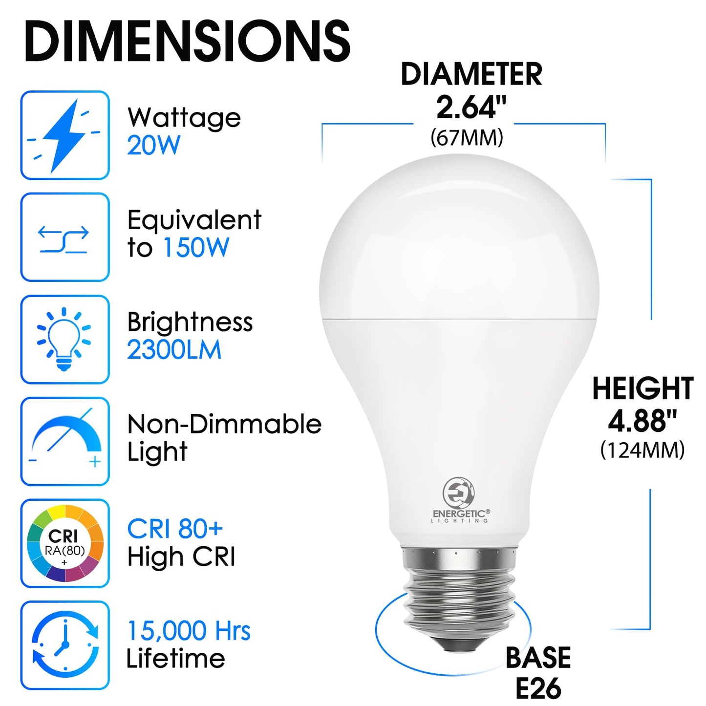 4 Pack 150 Watt LED Light Bulb, Super Bright A21 Daylight 5000K, Non-Dimmable, 2300LM LED Bulb, High Lumen Light Bulbs, E26 Base, UL Listed
