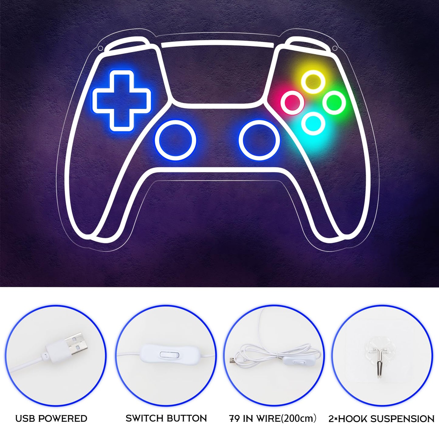 Gamer Neon Sign, Gamepad Shaped LED Neon Sign for Gamer Room Decor, Gaming Neon Sign for Boys Room Decor, Neon Gaming Sign for Gaming Wall Decor, USB