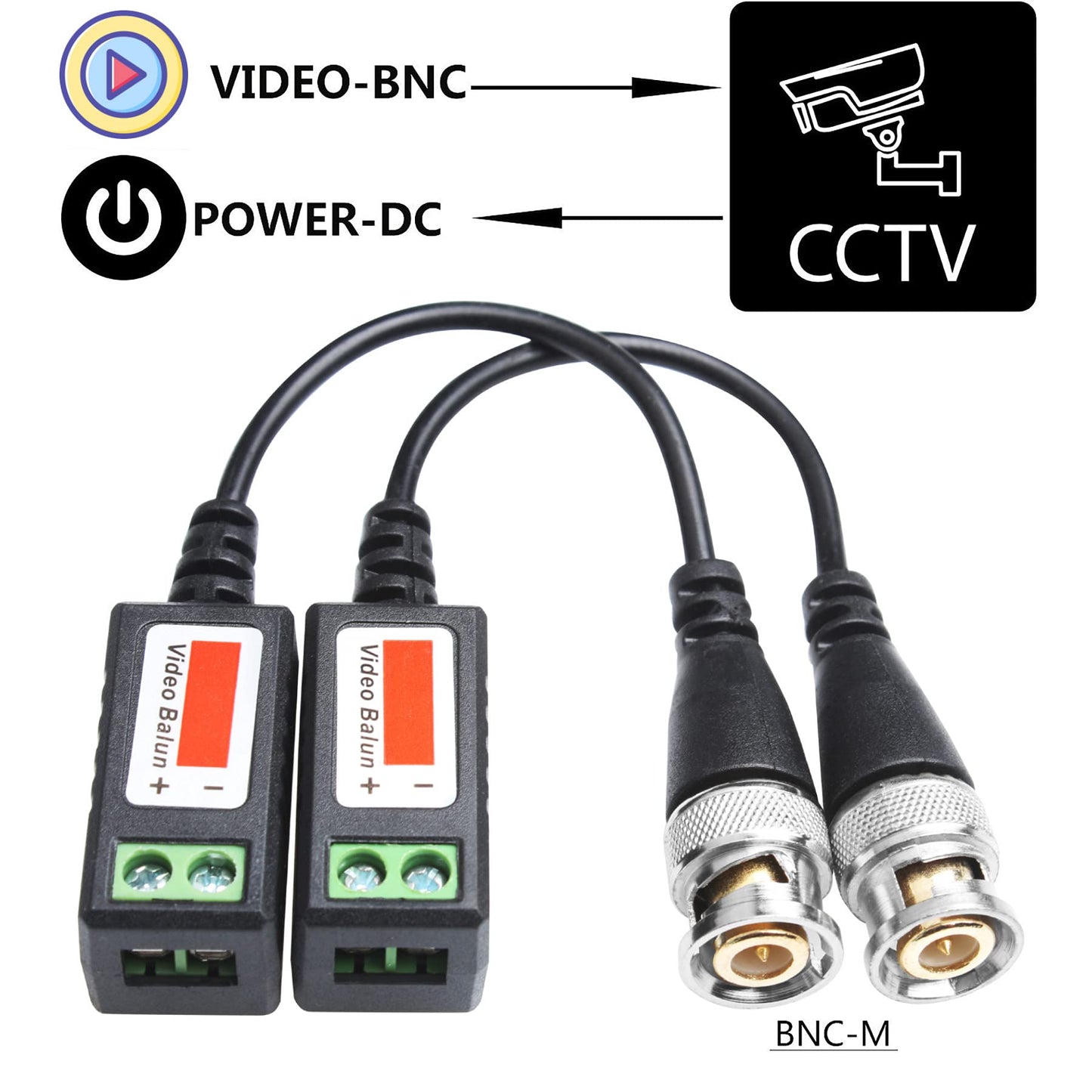 Passive Video Balun Connector 20 Pairs Cat5 HD Mini CCTV BNC Video Balun Transceiver Cable with Lighting Protection and Coax BNC Connector to RJ45