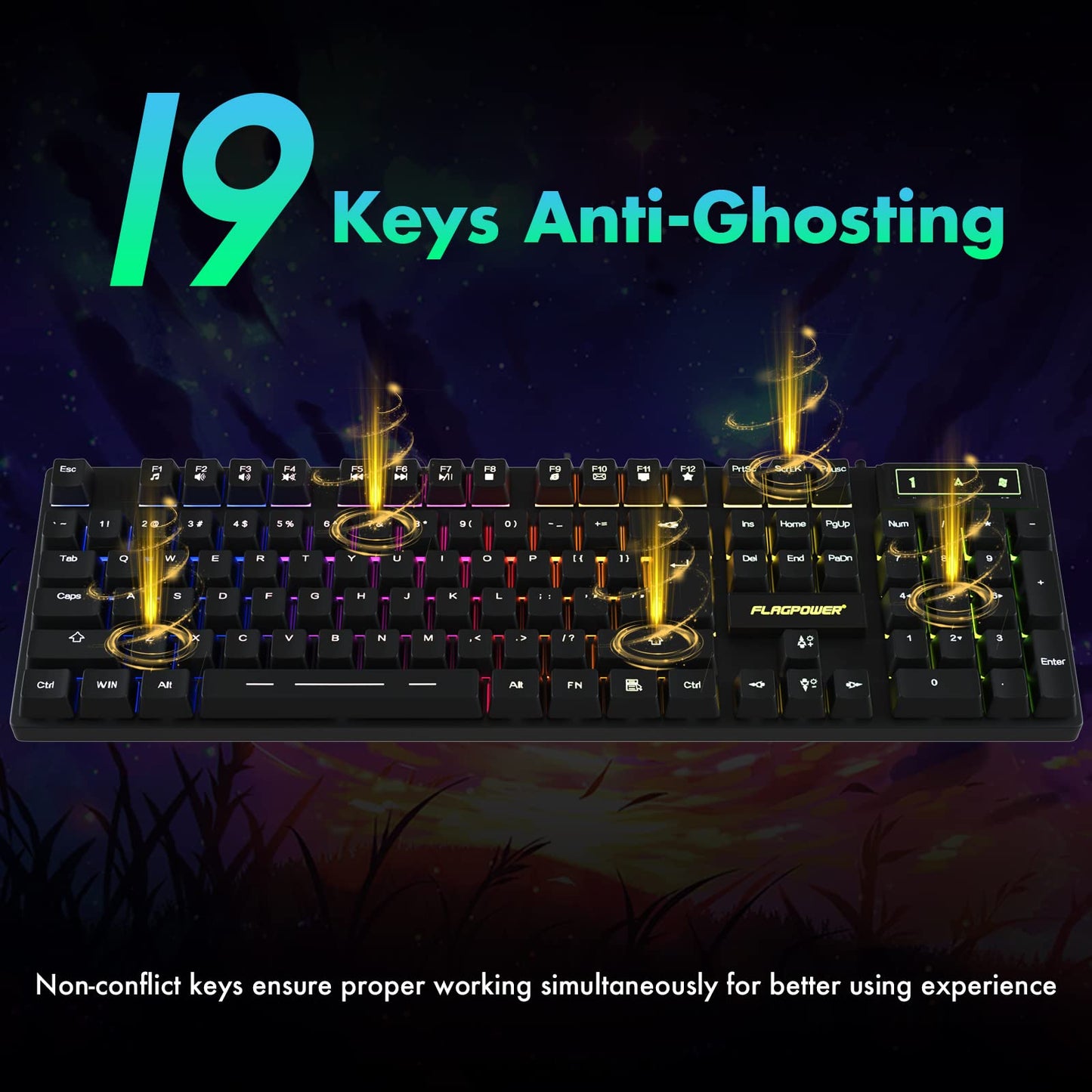 FLAGPOWER RGB Gaming Keyboard and Breathing Mouse Combo, Adjustable Breathing Backlit Mechanical Feeling Keyboard with 4 Colors 4800DPI Backlight