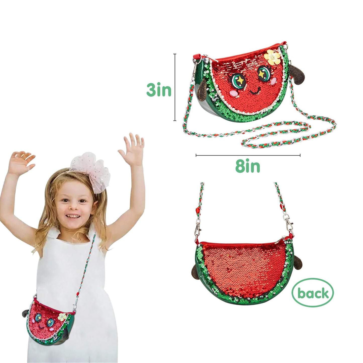 CozyWorld Fruit Watermelon Purse Flip Sequin - Fruits Plush Purse, Kids Fashion Handbag, Toddler Toy Hand Bag - Easter Basket Stuffer Gift Age 5-12