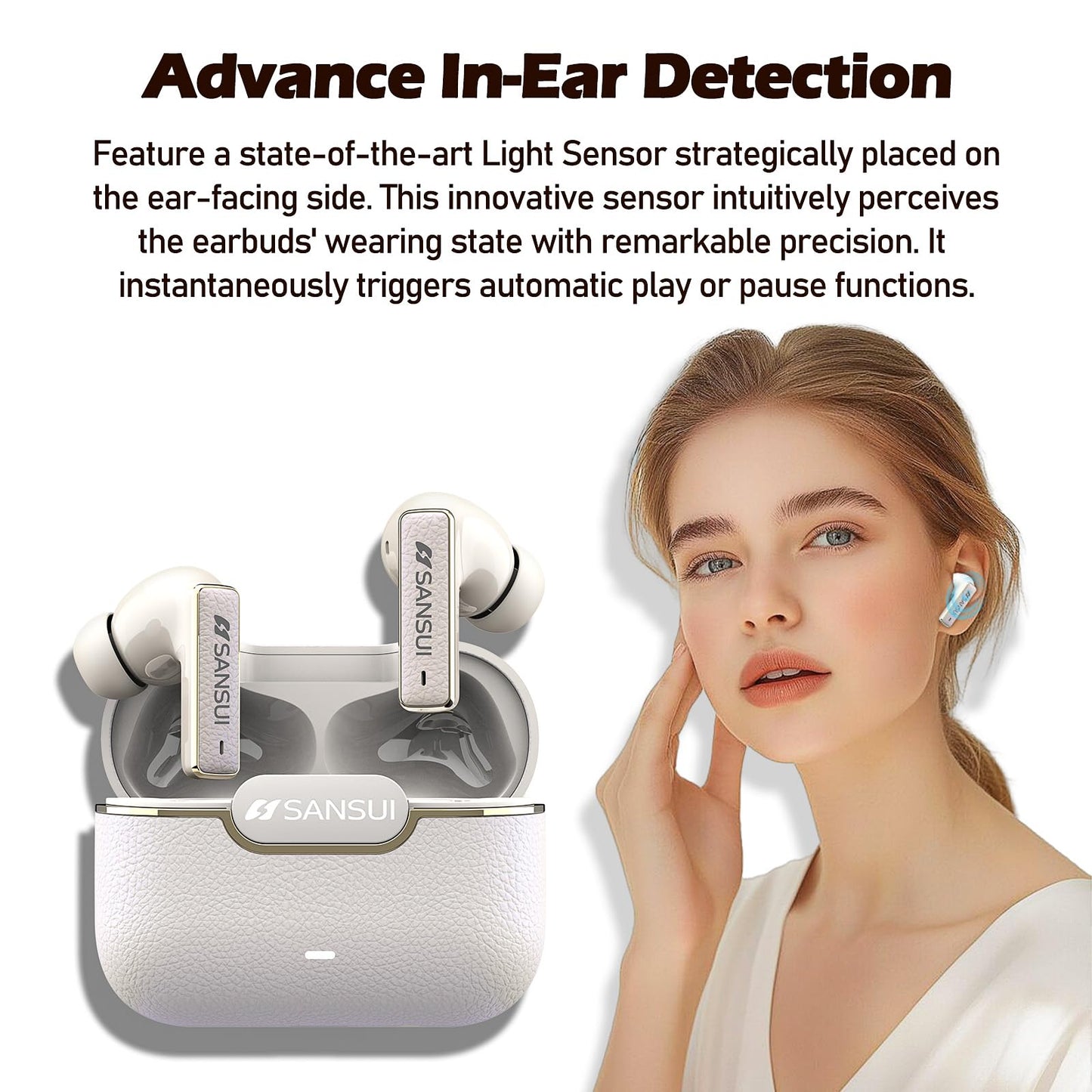 SANSUI Earbuds Wireless Bluetooth 5.4,ANC Noise Cancelling IPX4 Waterproof Stereo Headphones,up to 28 Hours of Battery Life,Deeper Bass,ENC Mics,W28