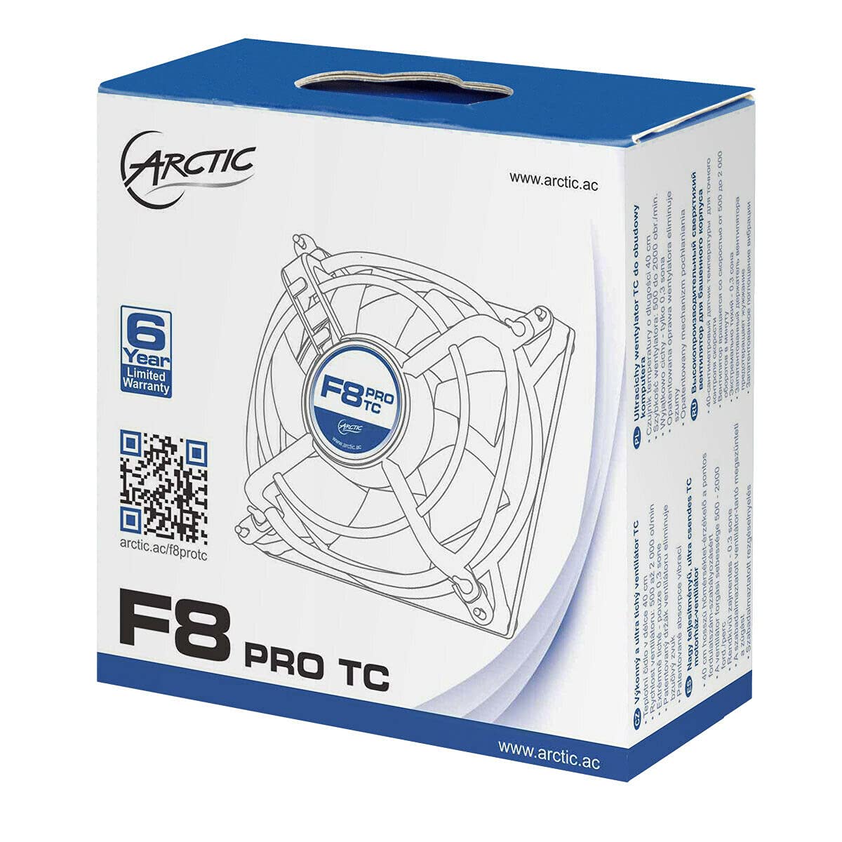 ARCTIC F8 Pro TC - 80 mm Case Fan, Case Fan with Temperature Control, Quiet Motor, Computer, Anti-Vibration-System, Fan Speed: 500-2000 RPM - Black