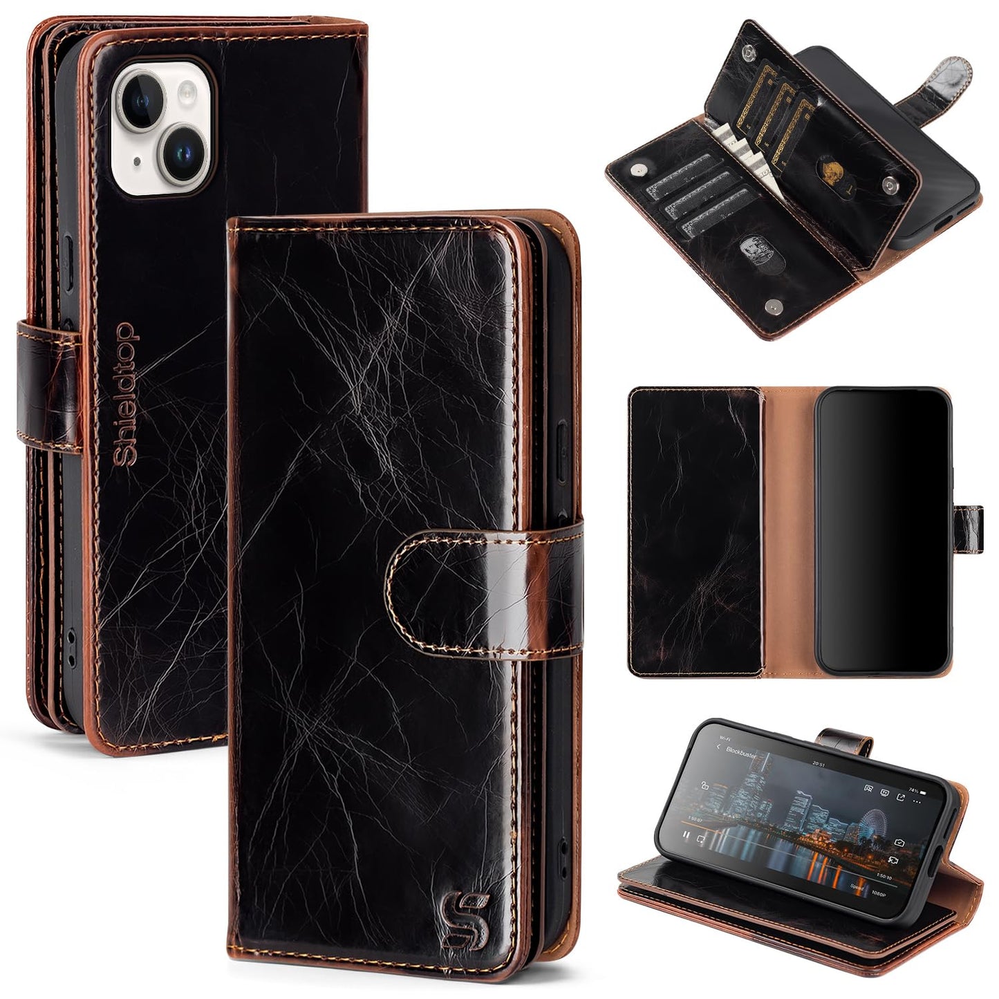 Shieldtop Compatible with iPhone 14 Wallet Case with Card Holder,Women Men RFID Blocking PU Leather Folio Flip TPU Protective Cover Credit Card