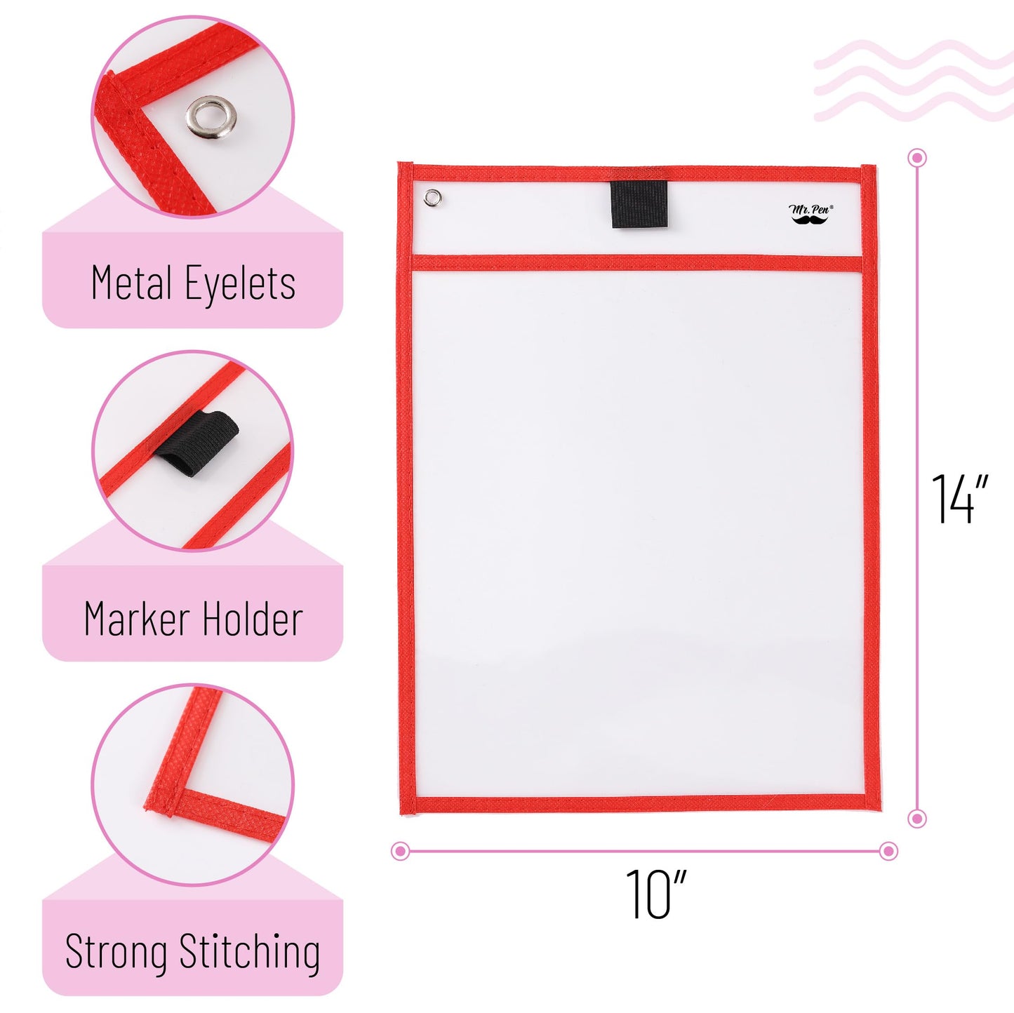 Mr. Pen- Reusable Dry Erase Pocket Sleeves, 10" x 14", 6 Pack, Colorful