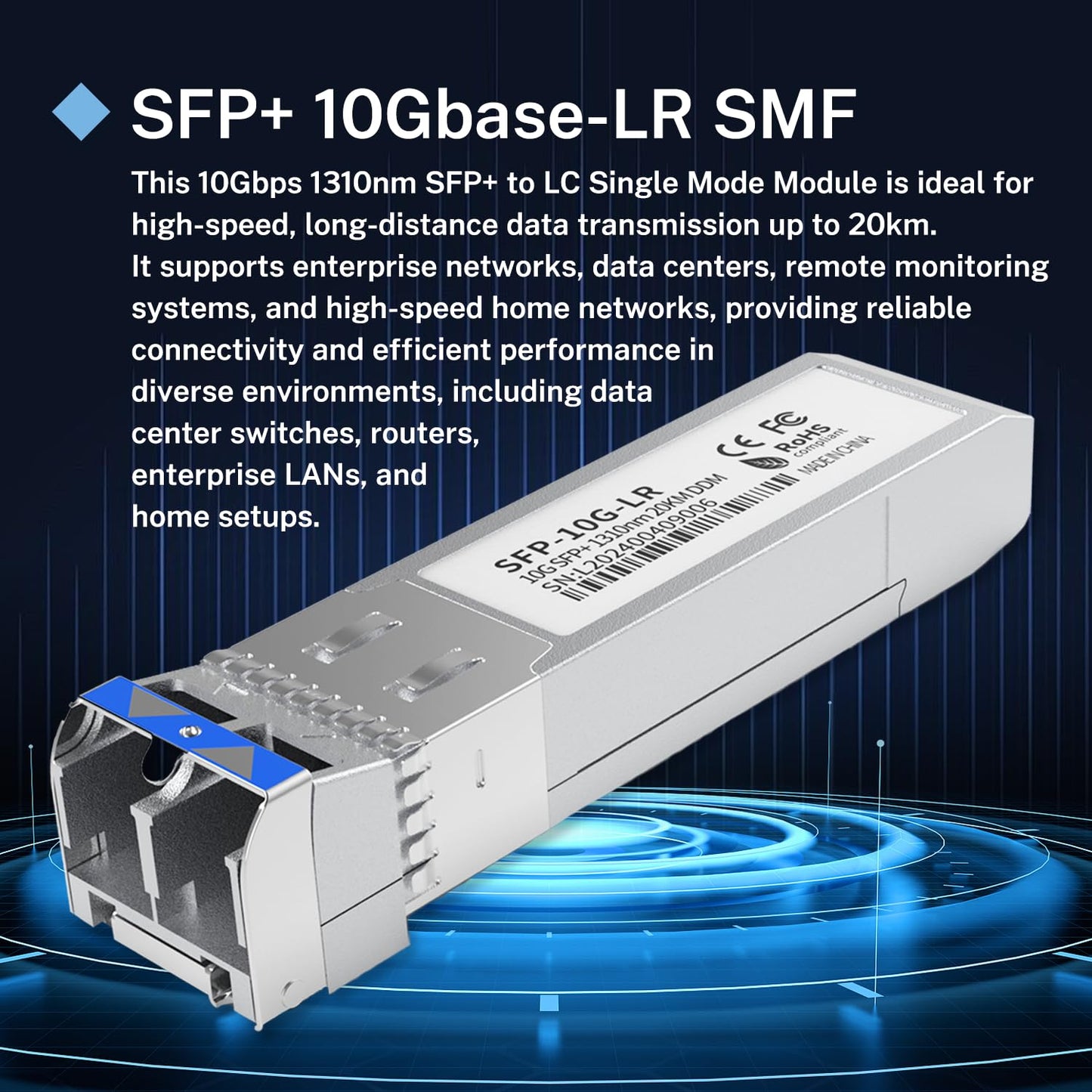 2Pack SFP+ LC 10GBase-LR Transceiver - 10G Single Mode Module, Compatible with Cisco SFP-10G-LR, Ubiquiti UF-SM-10G, Meraki, Mikrotik, Netgear, Aruba