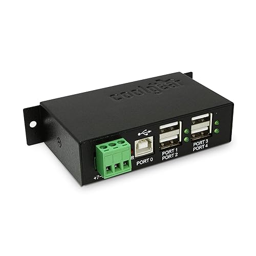 Coolgear Industrial 4-Port Powered USB 2.0 Hub with Port Status LEDs, Metal Housing, 7-24 VDC Input, Wall and DIN-Rail Mountable, PC & Mac Compatible