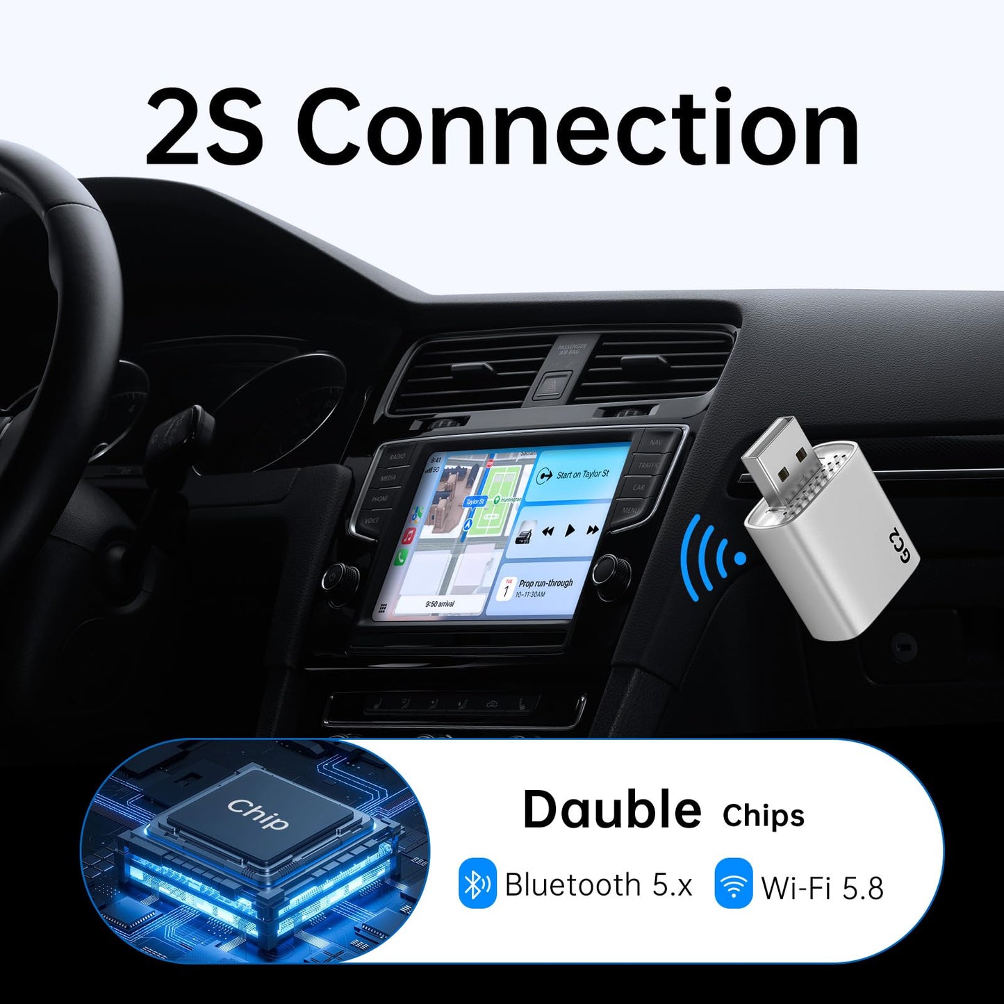 CNDPSTE Wireless CarPlay Adapter for iPhone - Stable Connection Plug & Play Convert Wired to Wireless for iOS 10+ and Cars from 2016 USB A/USB C